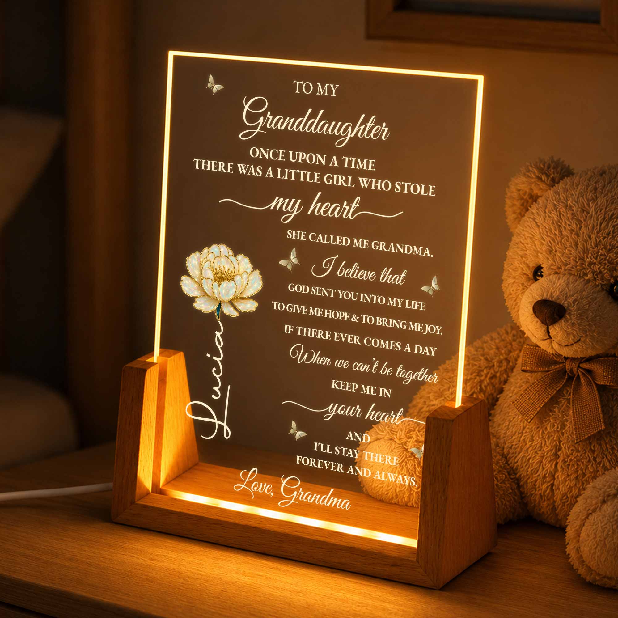 Personalized Acrylic Night Light Custom Gift for Granddaughter Wood and Acrylic Night Light GradoCreations