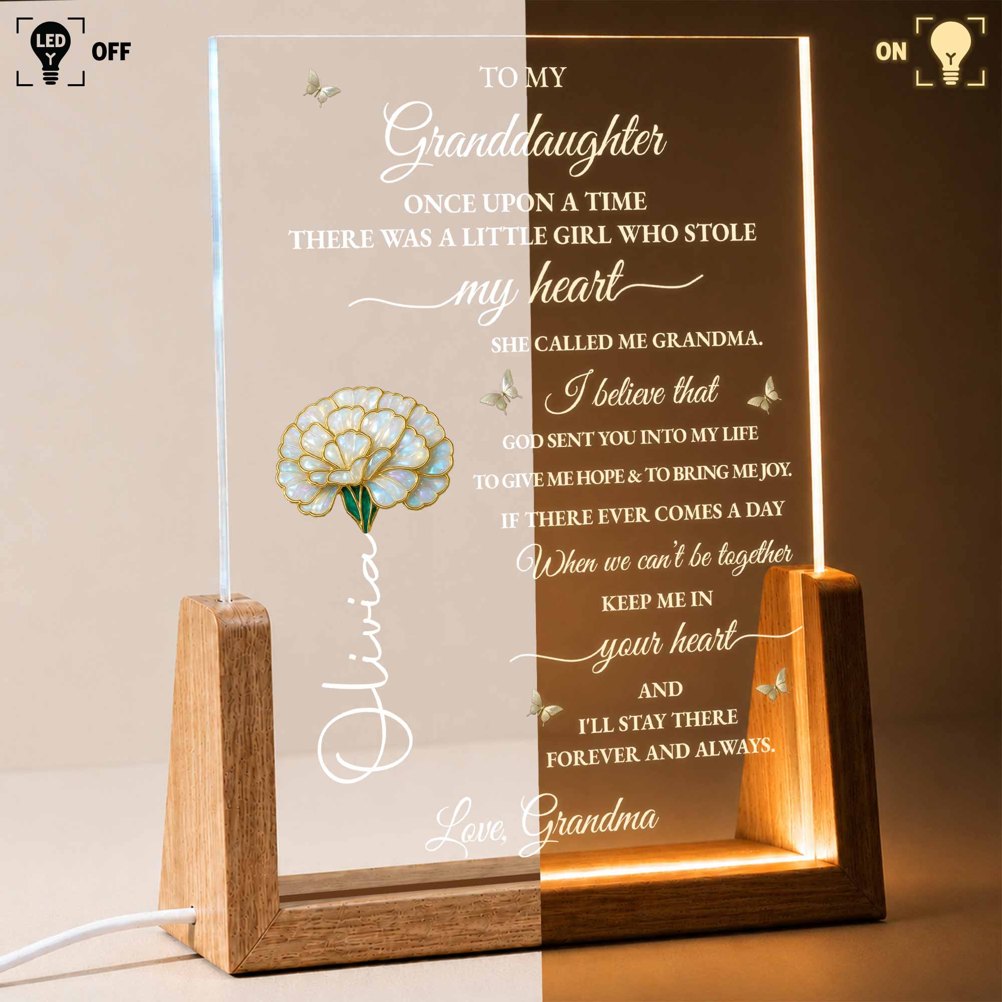 Personalized Acrylic Night Light Custom Gift for Granddaughter Wood and Acrylic Night Light GradoCreations