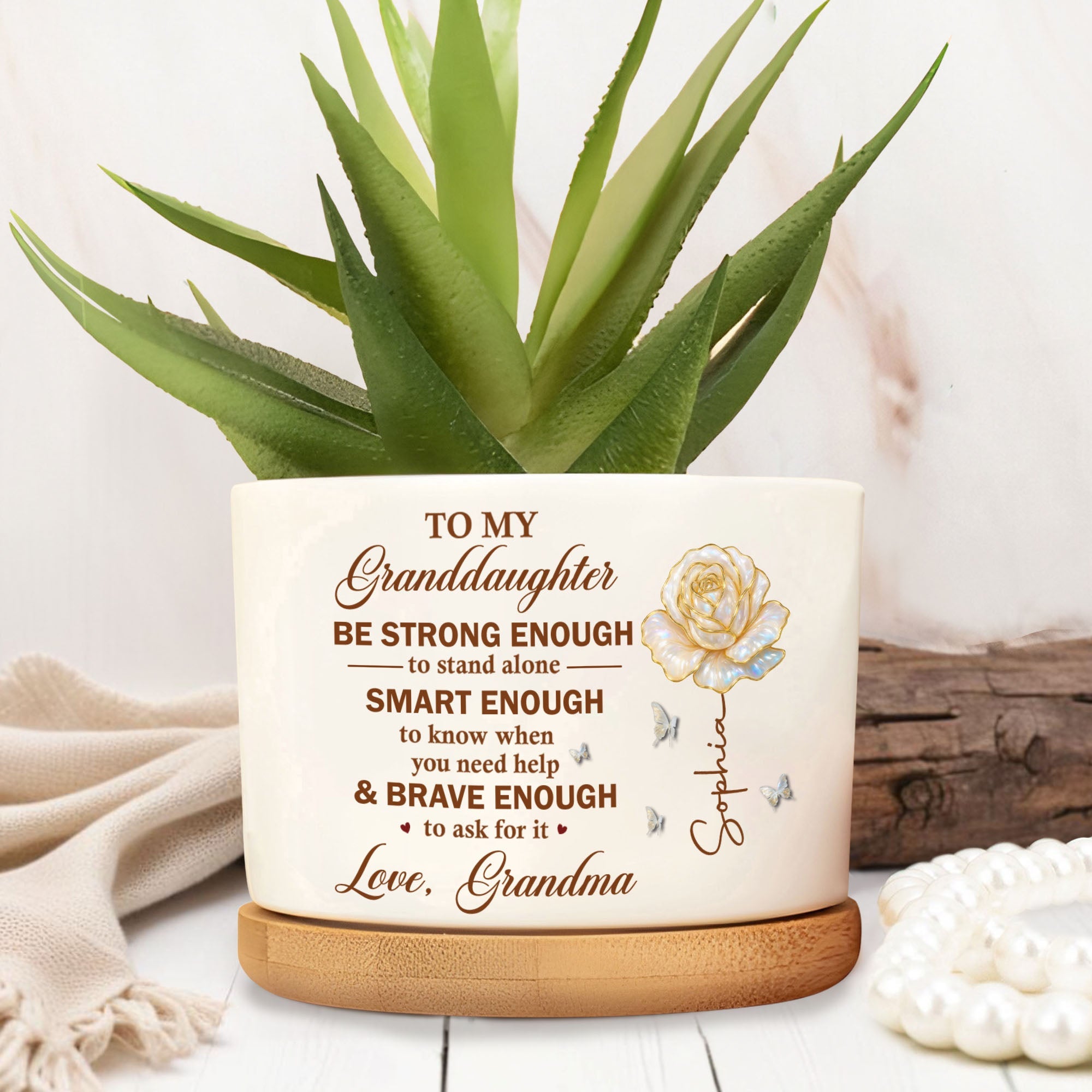 Personalized Ceramic Plant Pot Custom Name Gift for Granddaughter Ceramic Plant Pot GradoCreations