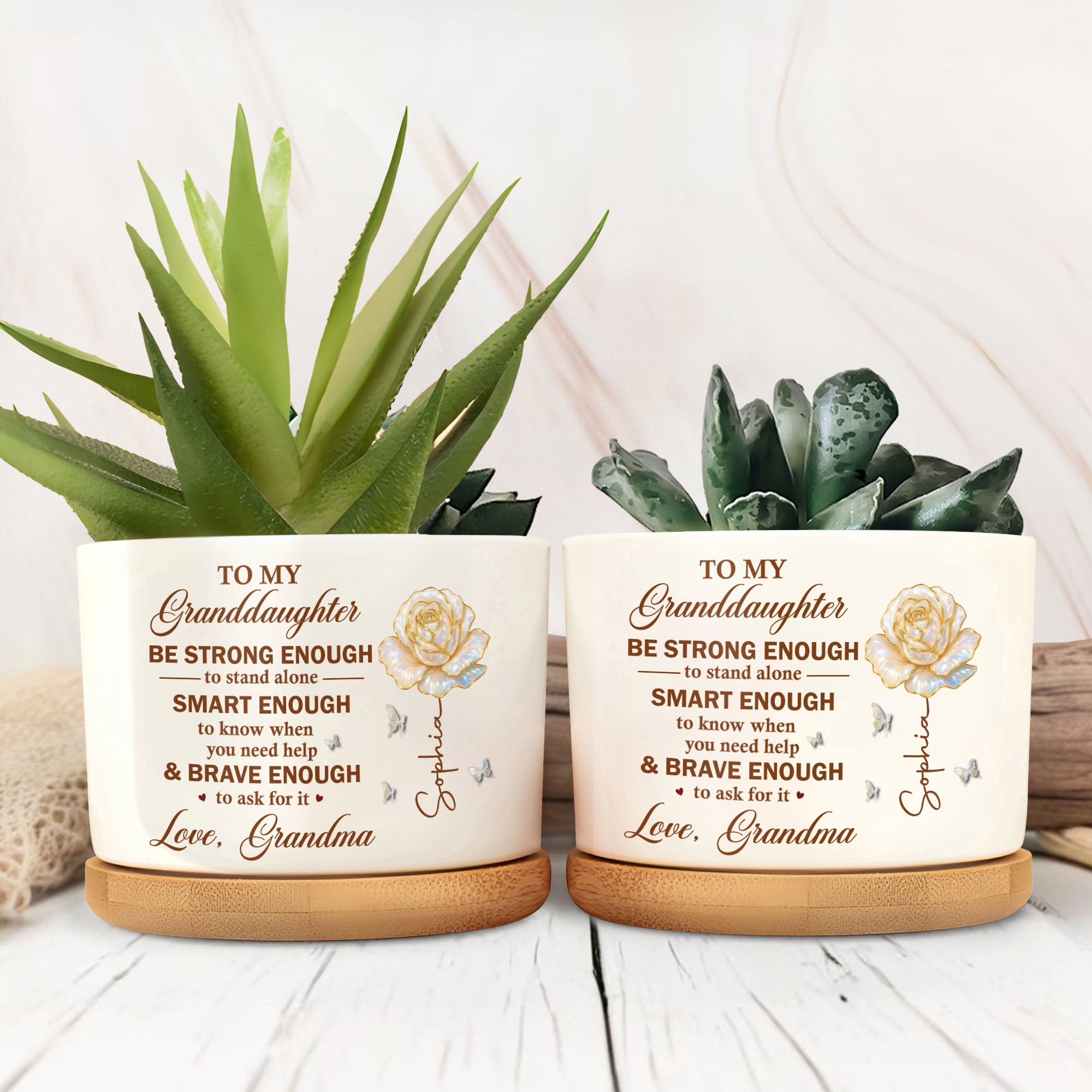 Personalized Ceramic Plant Pot Custom Name Gift for Granddaughter Ceramic Plant Pot GradoCreations