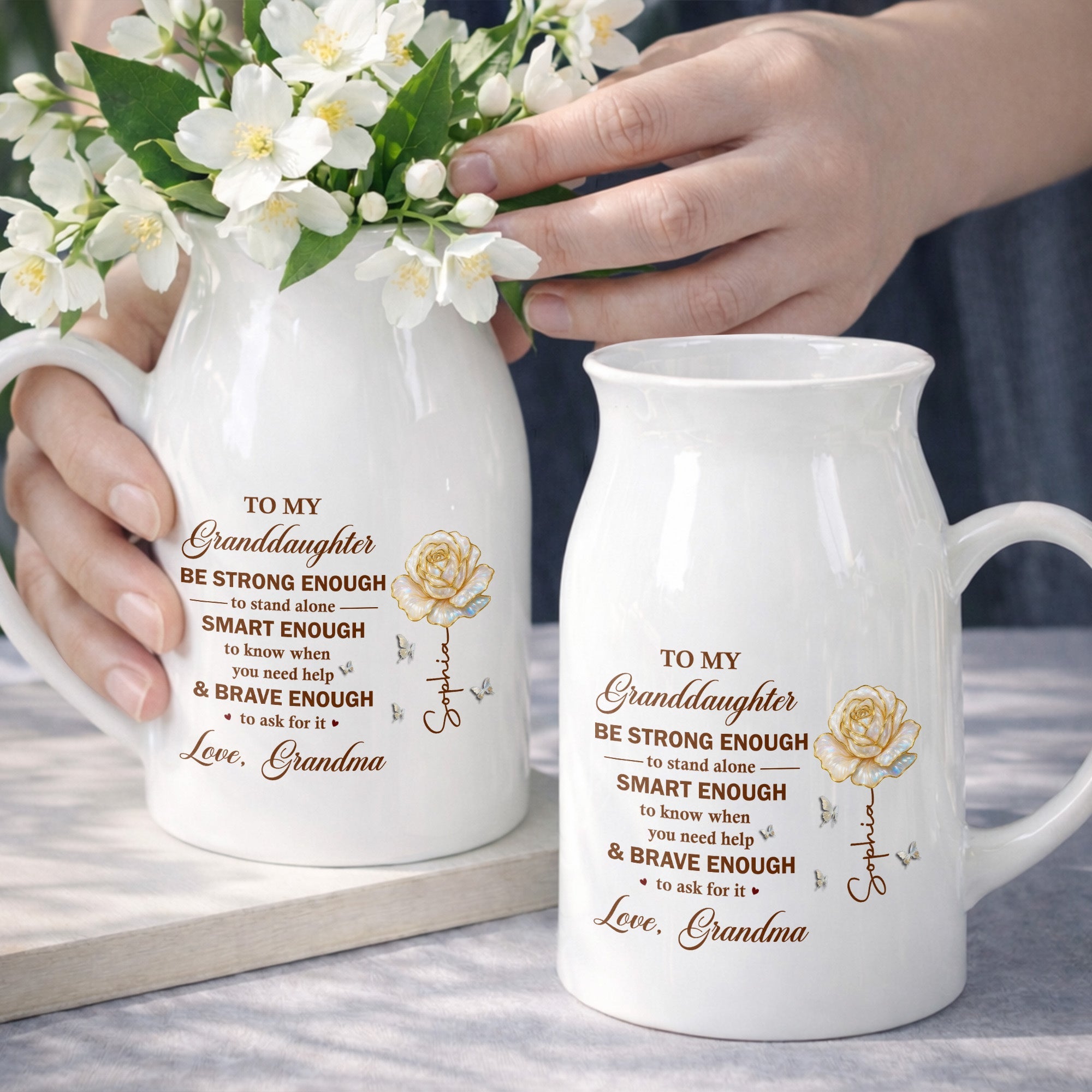 Personalized Ceramic Flower Vase Custom Name Gift for Granddaughter Flower Vase GradoCreations