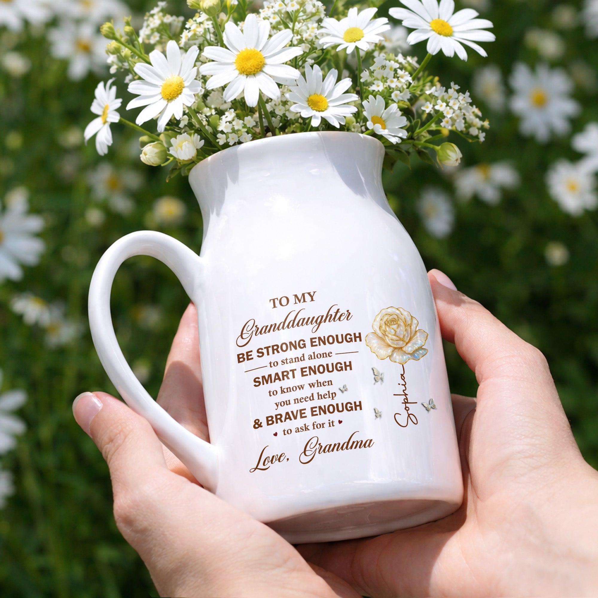 Personalized Ceramic Flower Vase Custom Name Gift for Granddaughter Flower Vase GradoCreations