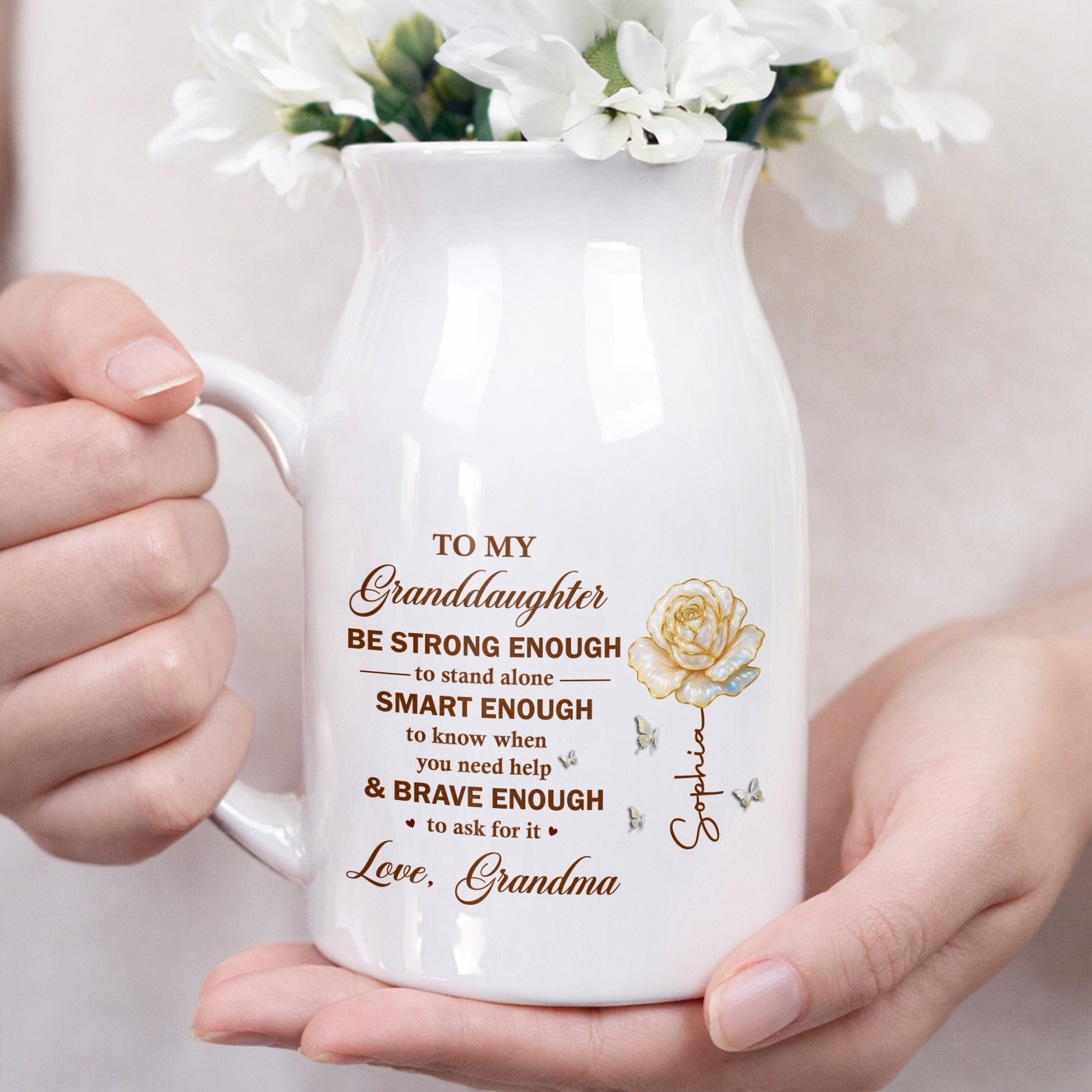 Personalized Ceramic Flower Vase Custom Name Gift for Granddaughter Flower Vase GradoCreations