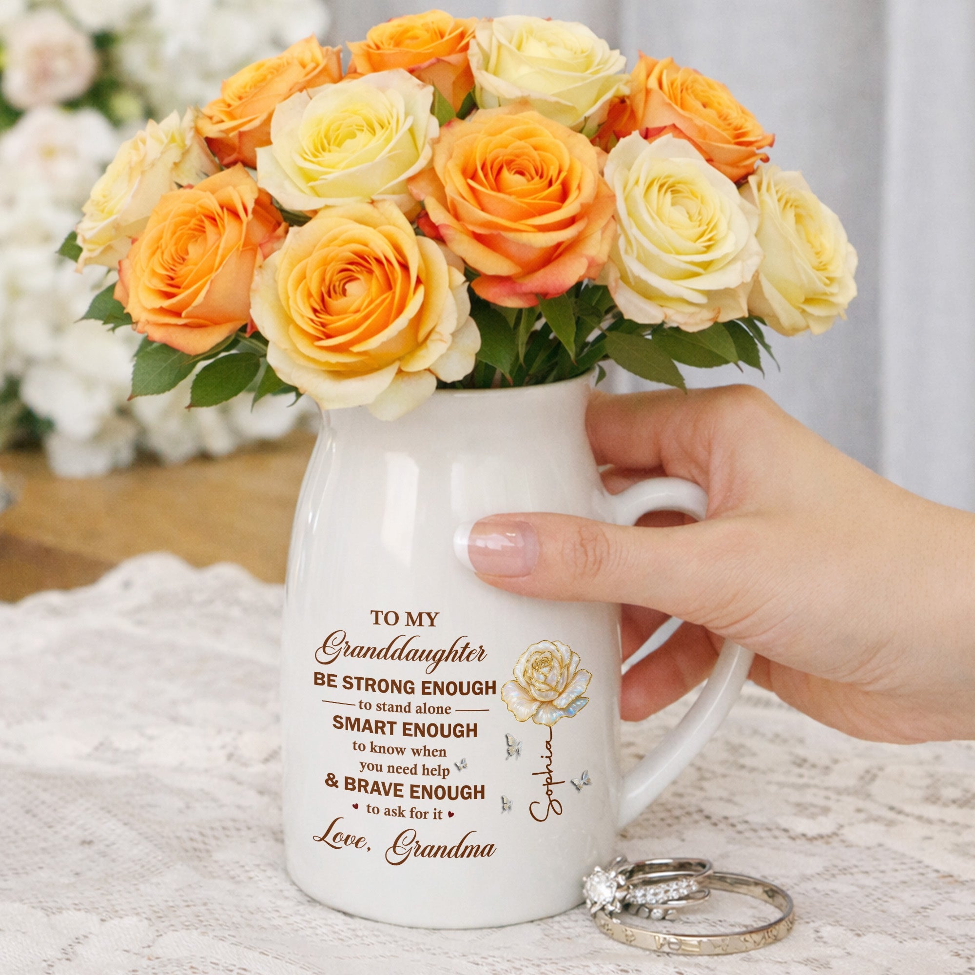 Personalized Ceramic Flower Vase Custom Name Gift for Granddaughter Flower Vase GradoCreations