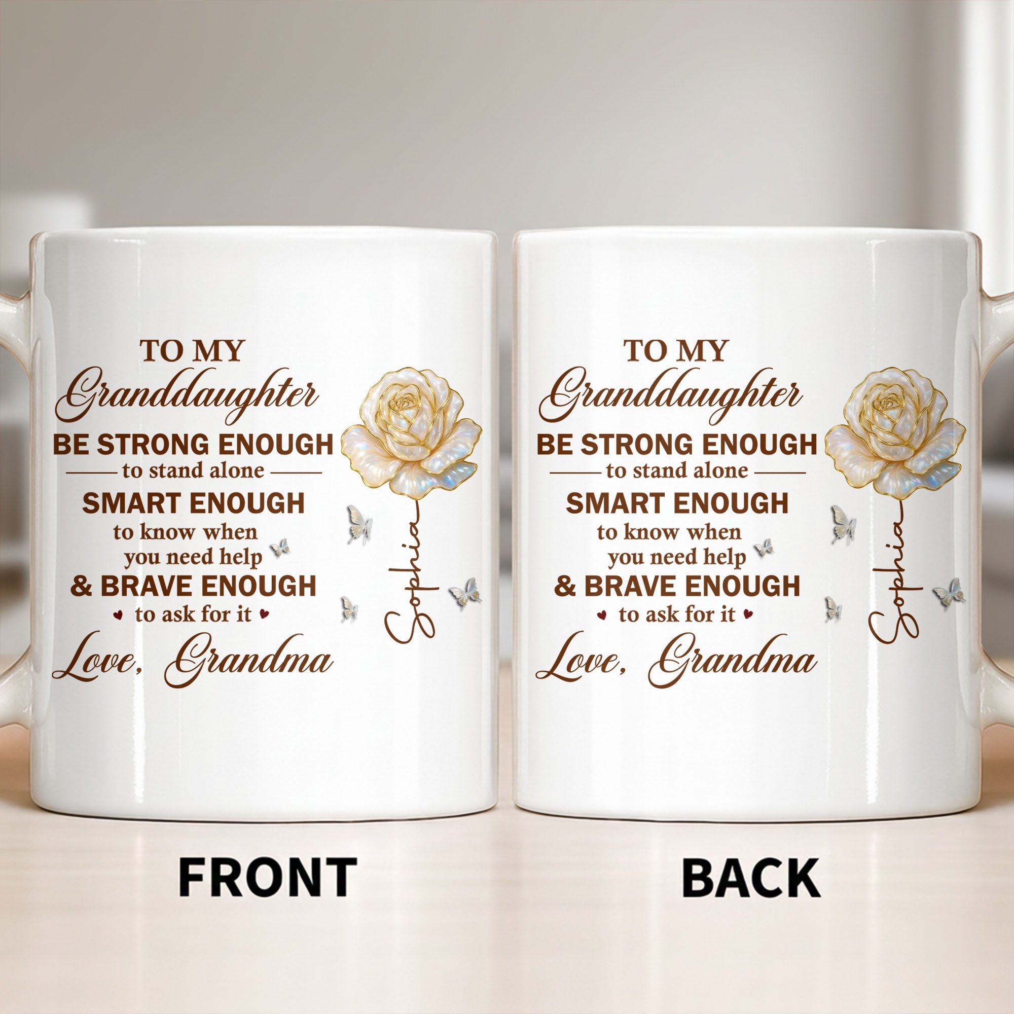 Personalized Mug with Rose Butterflies Custom Gift for Granddaughter Edge-to-edge Mug GradoCreations