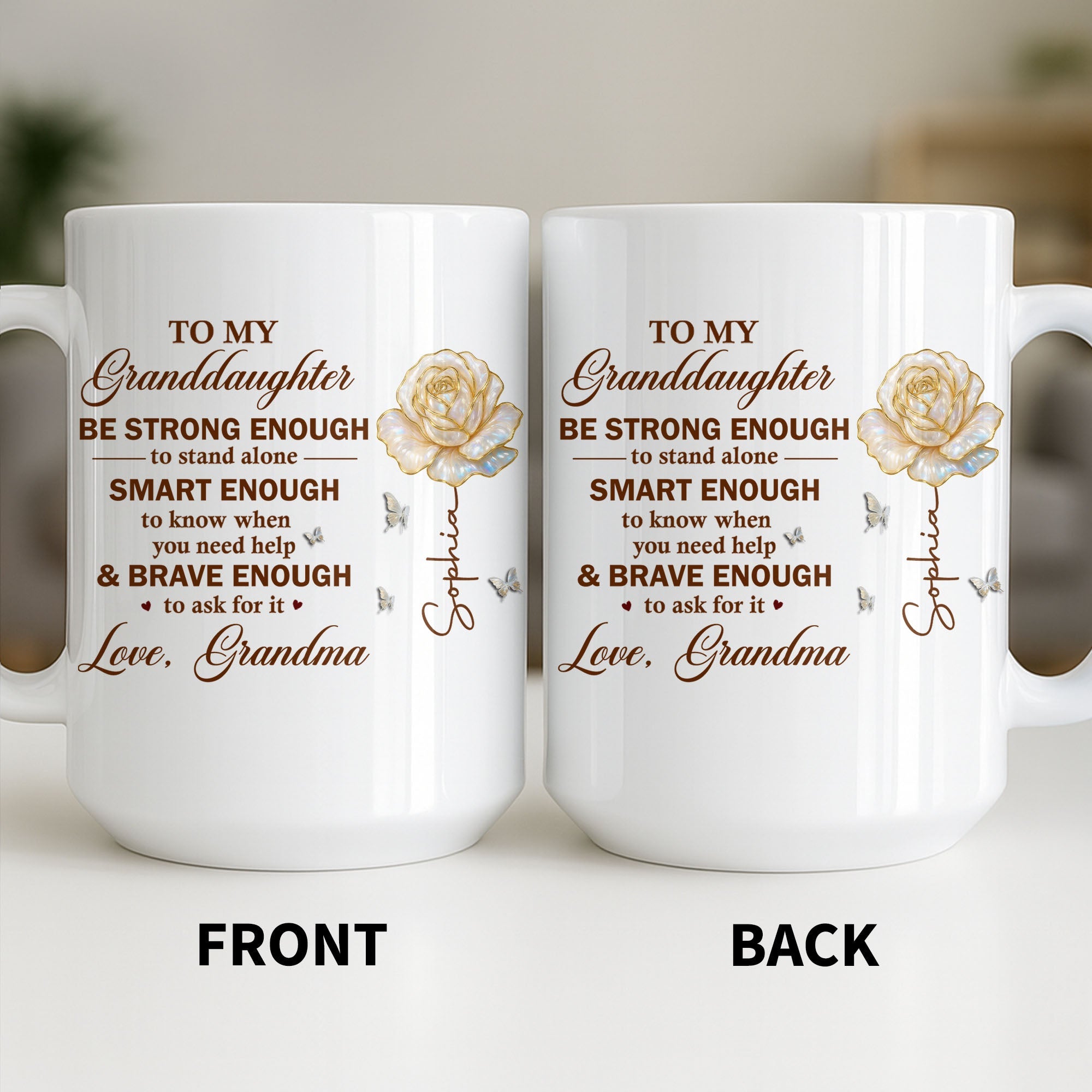 Personalized Mug with Rose Butterflies Custom Gift for Granddaughter Edge-to-edge Mug GradoCreations