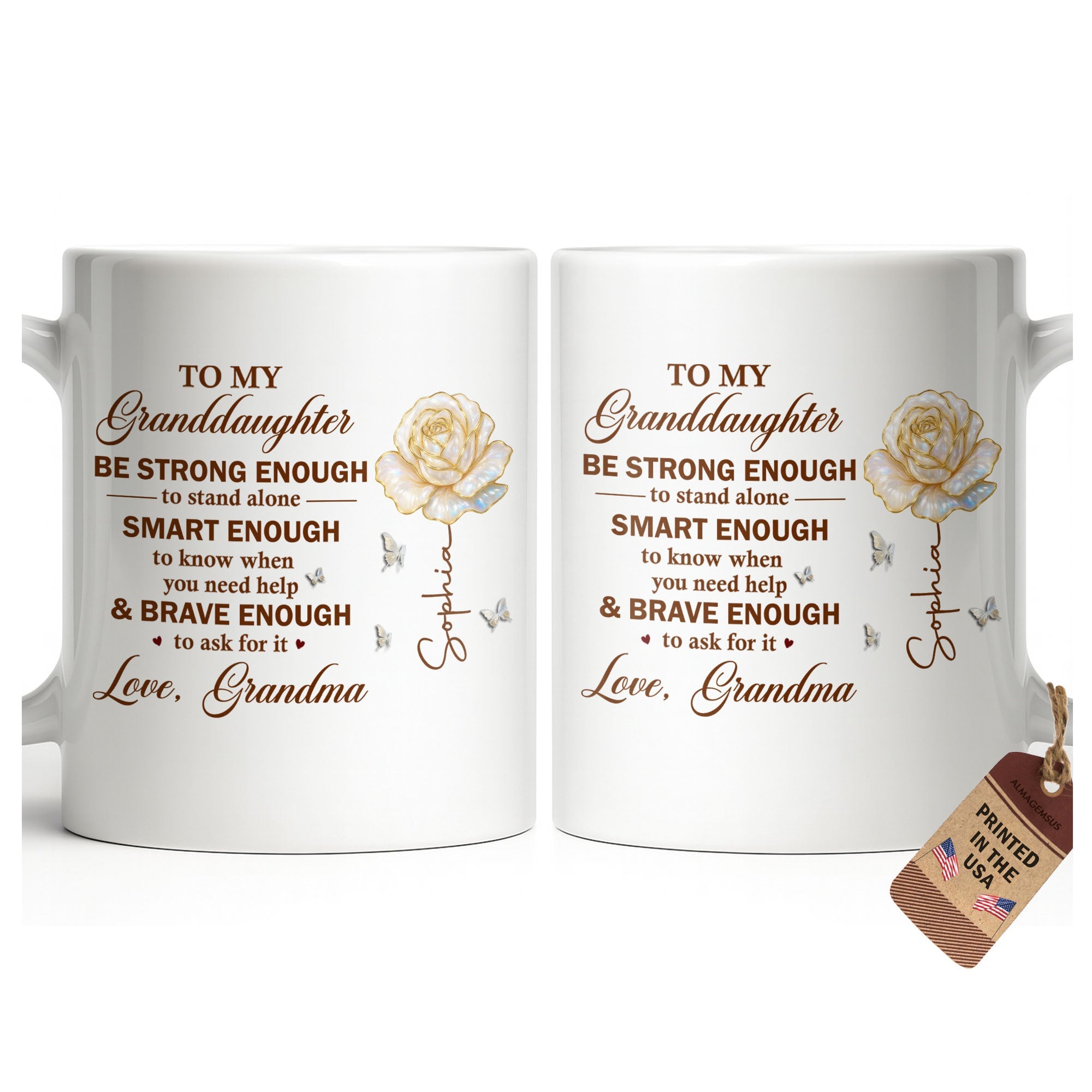 Personalized Mug with Rose Butterflies Custom Gift for Granddaughter Edge-to-edge Mug GradoCreations