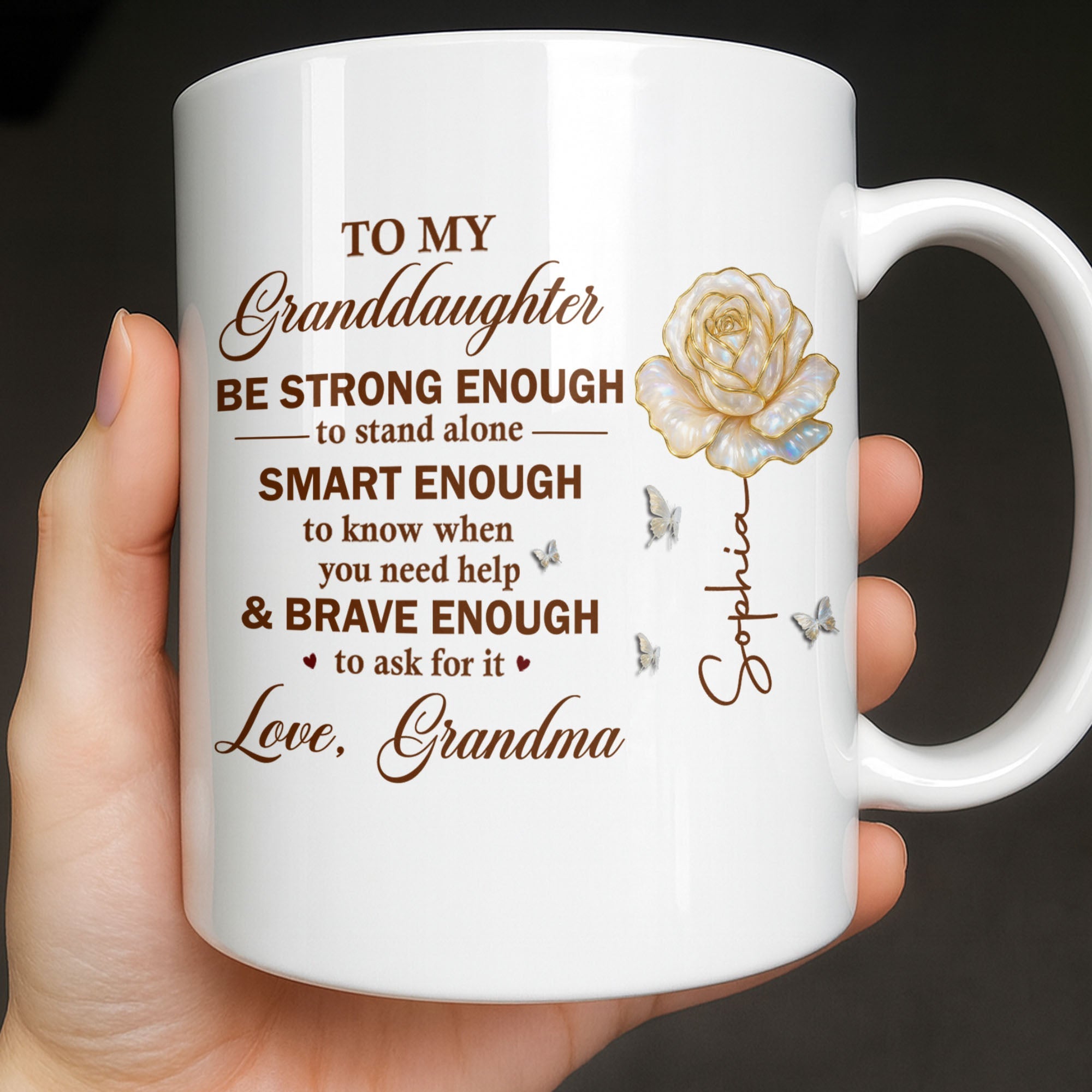 Personalized Mug with Rose Butterflies Custom Gift for Granddaughter Edge-to-edge Mug GradoCreations