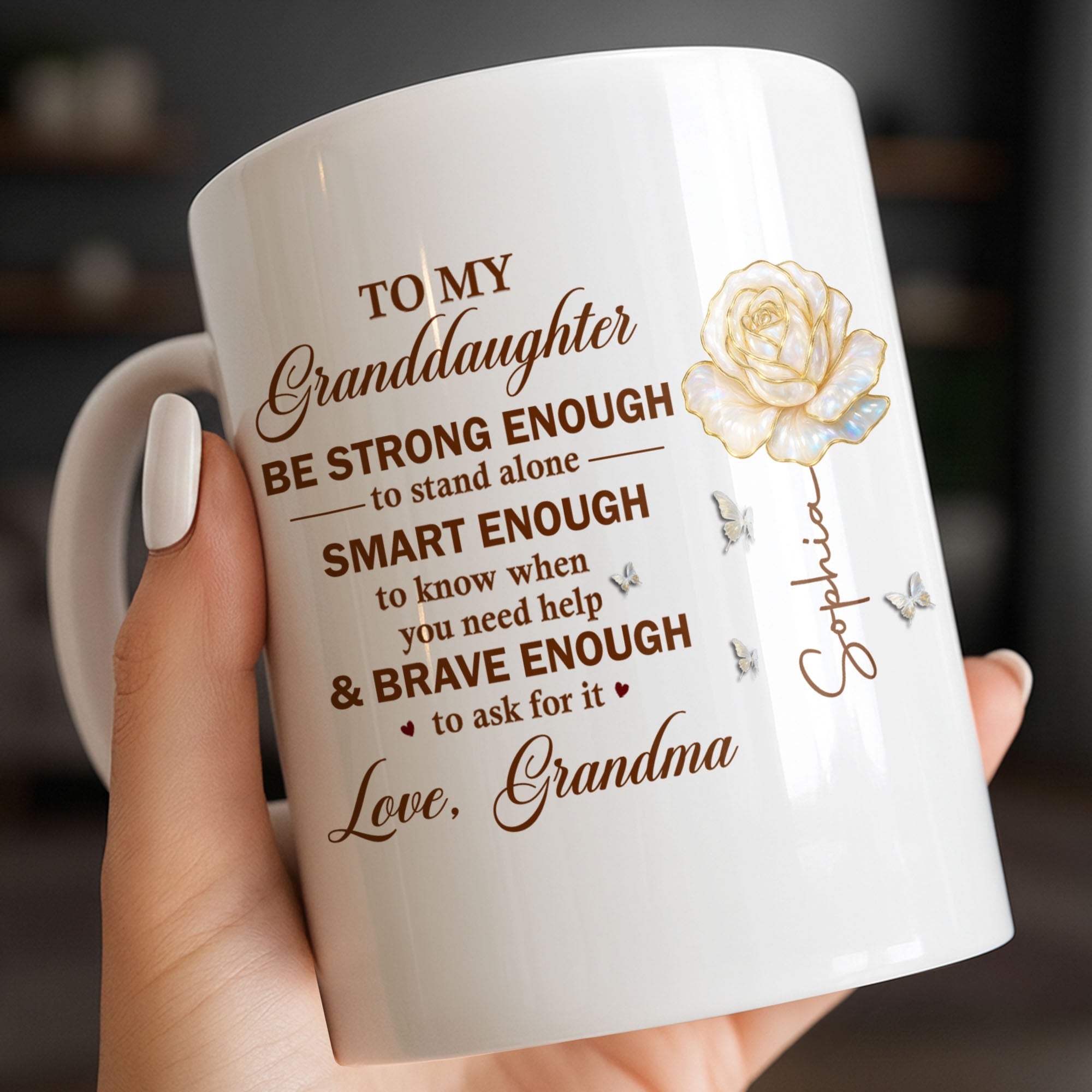 Personalized Mug with Rose Butterflies Custom Gift for Granddaughter Edge-to-edge Mug GradoCreations