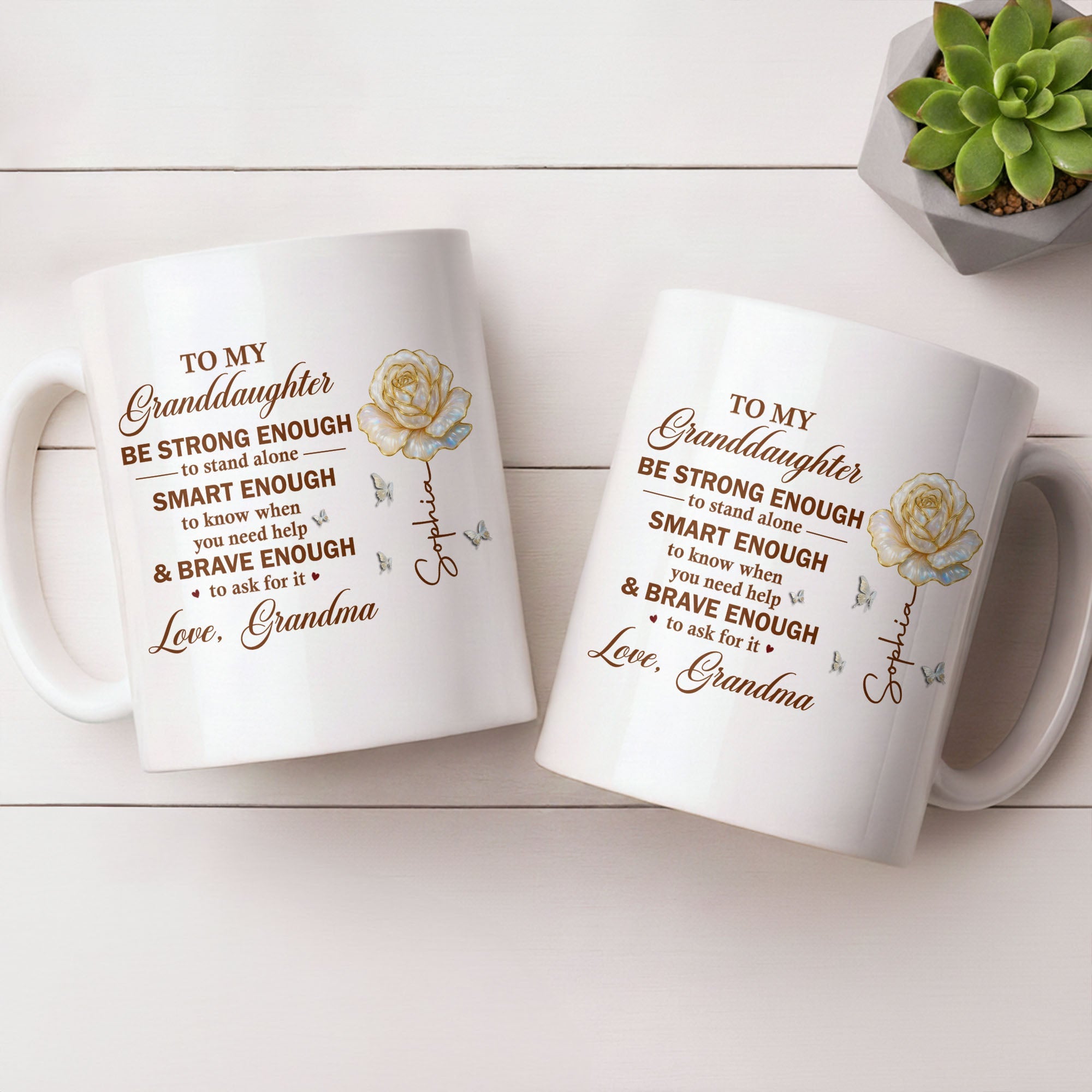 Personalized Mug with Rose Butterflies Custom Gift for Granddaughter Edge-to-edge Mug GradoCreations