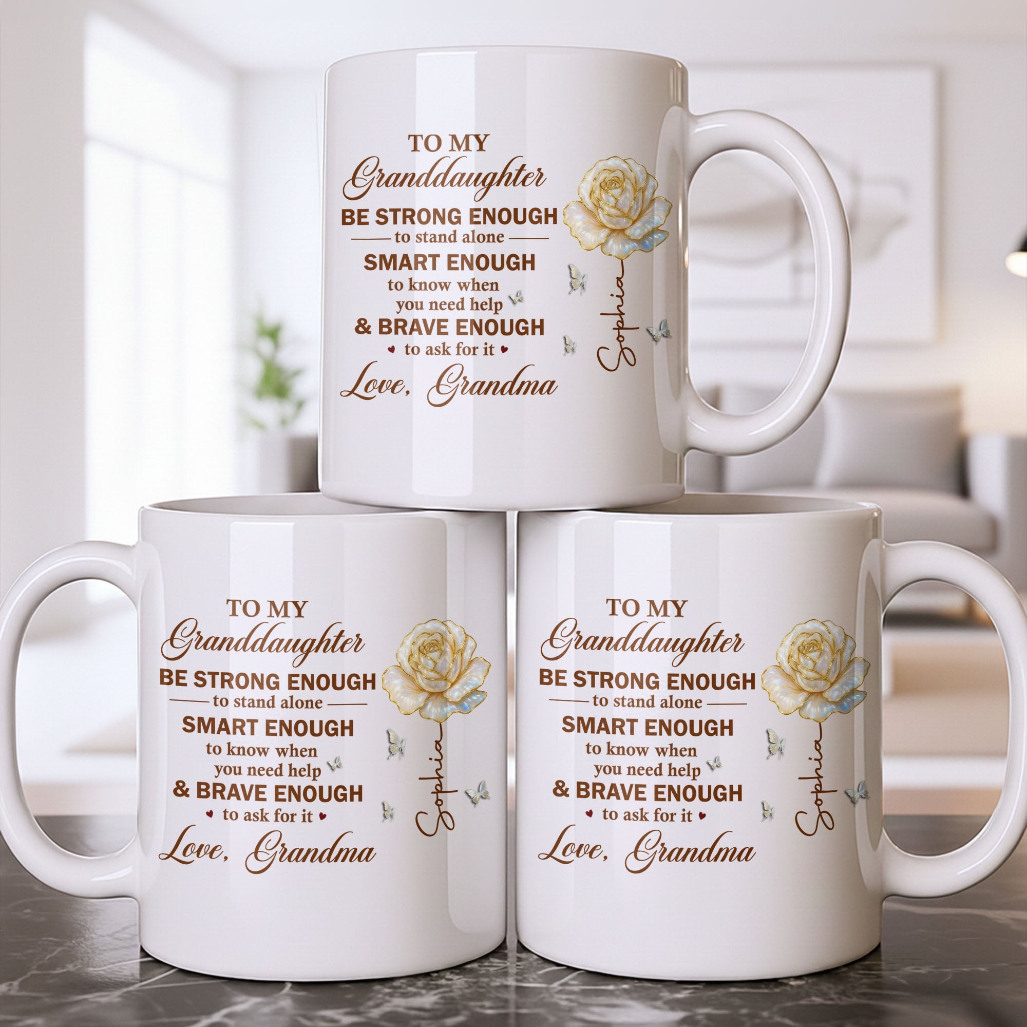 Personalized Mug with Rose Butterflies Custom Gift for Granddaughter Edge-to-edge Mug GradoCreations