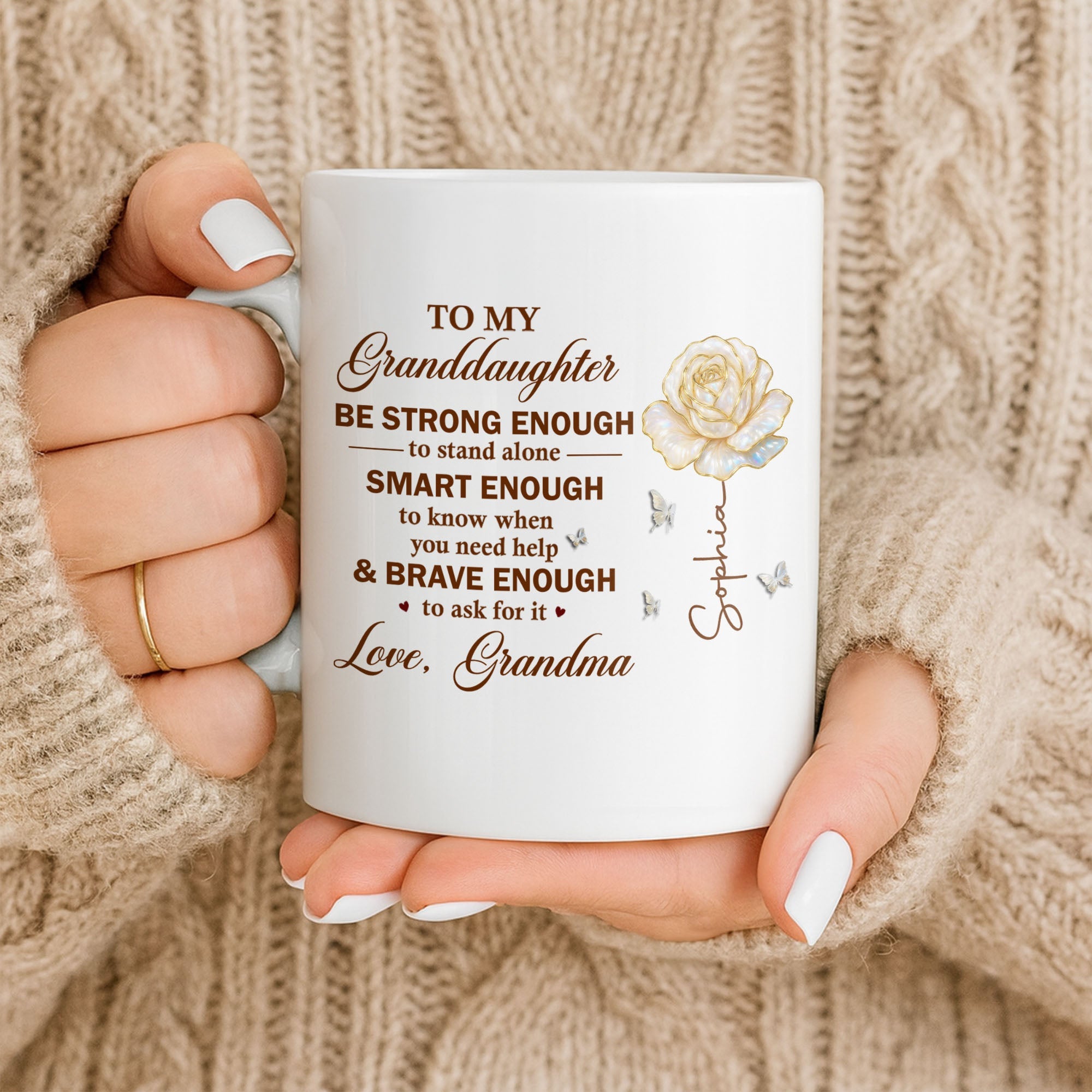 Personalized Mug with Rose Butterflies Custom Gift for Granddaughter Edge-to-edge Mug GradoCreations