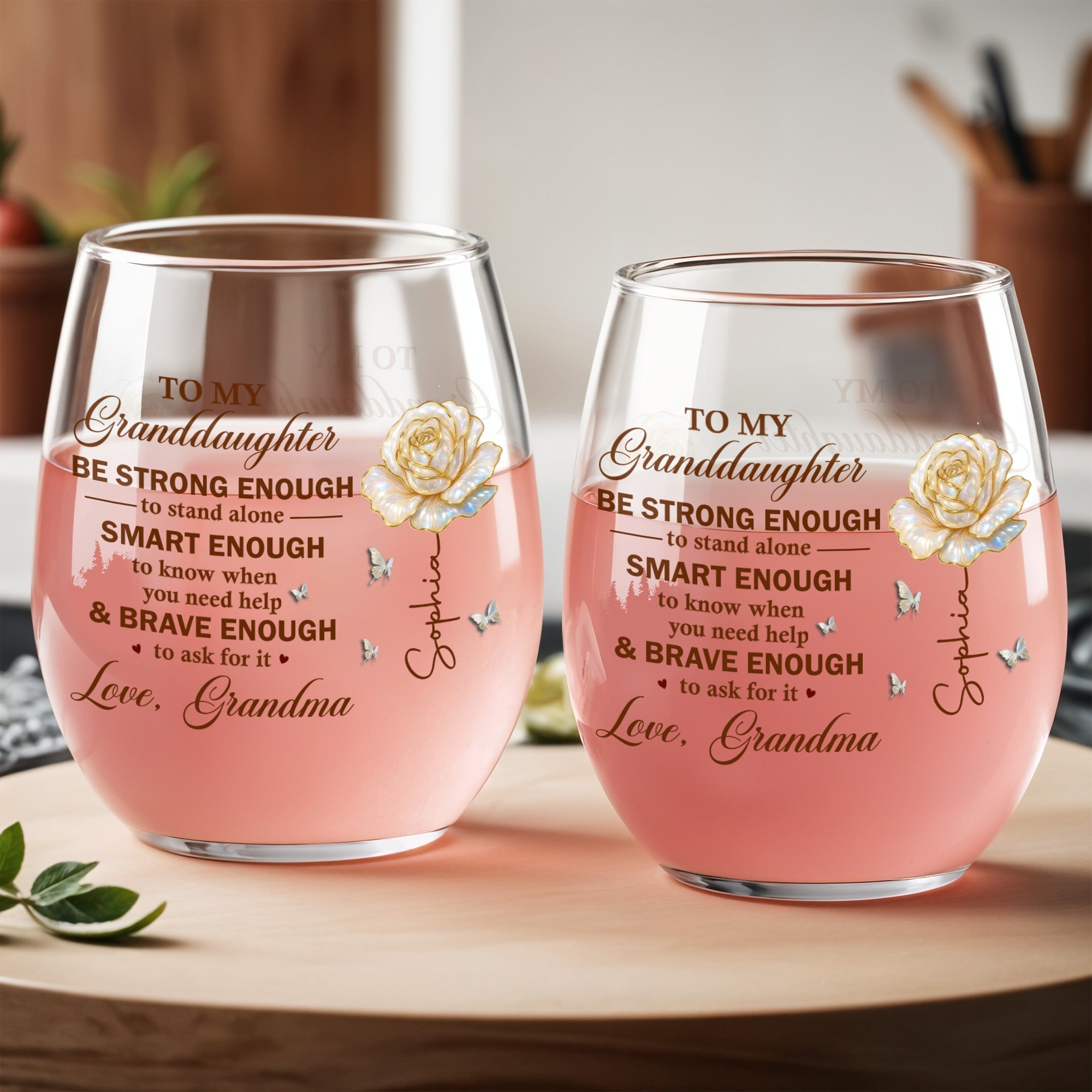 Personalized Stemless Wine Glass Custom Name Gift for Granddaughter Wine Glasses GradoCreations