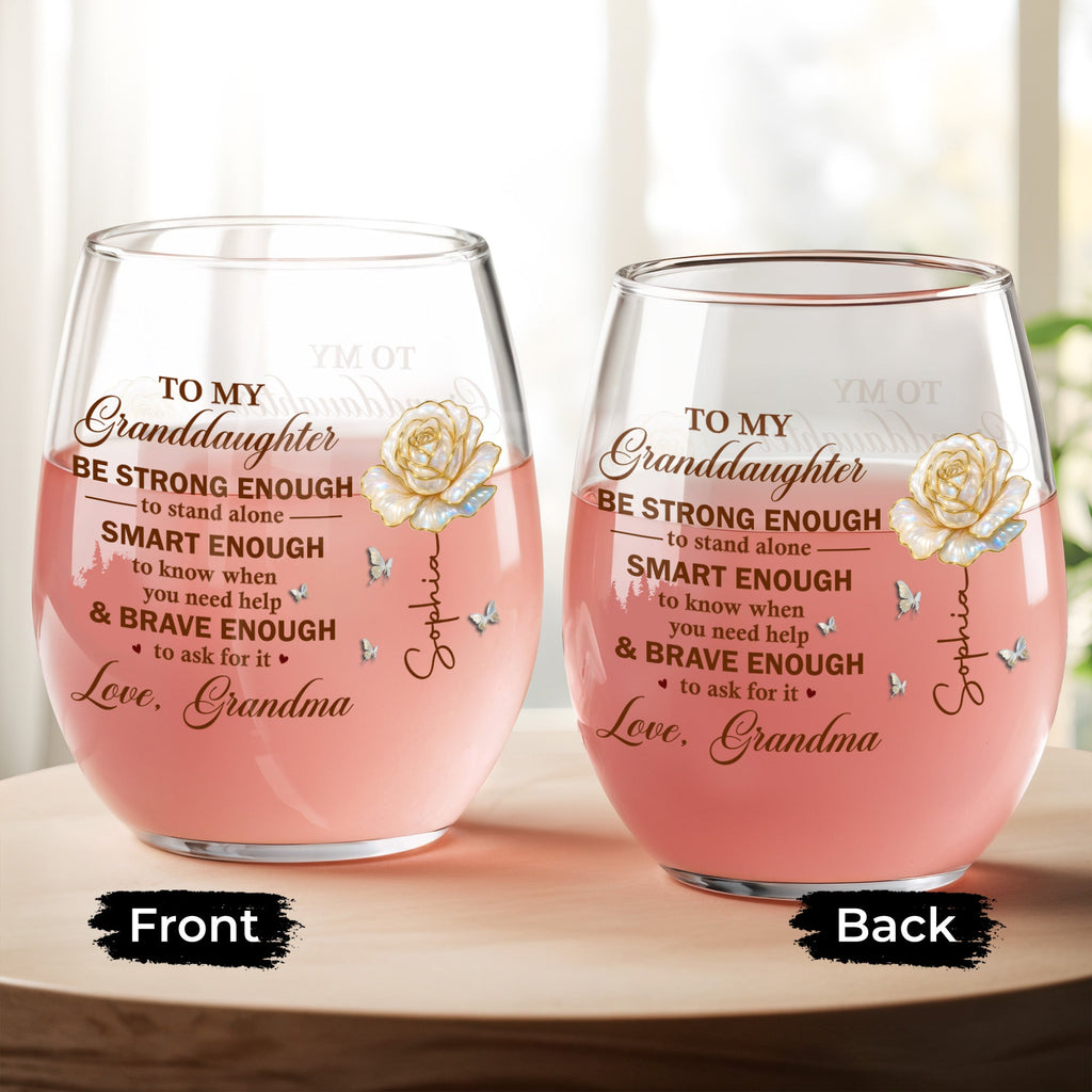 Personalized Stemless Wine Glass Custom Name Gift for Granddaughter Wine Glasses GradoCreations
