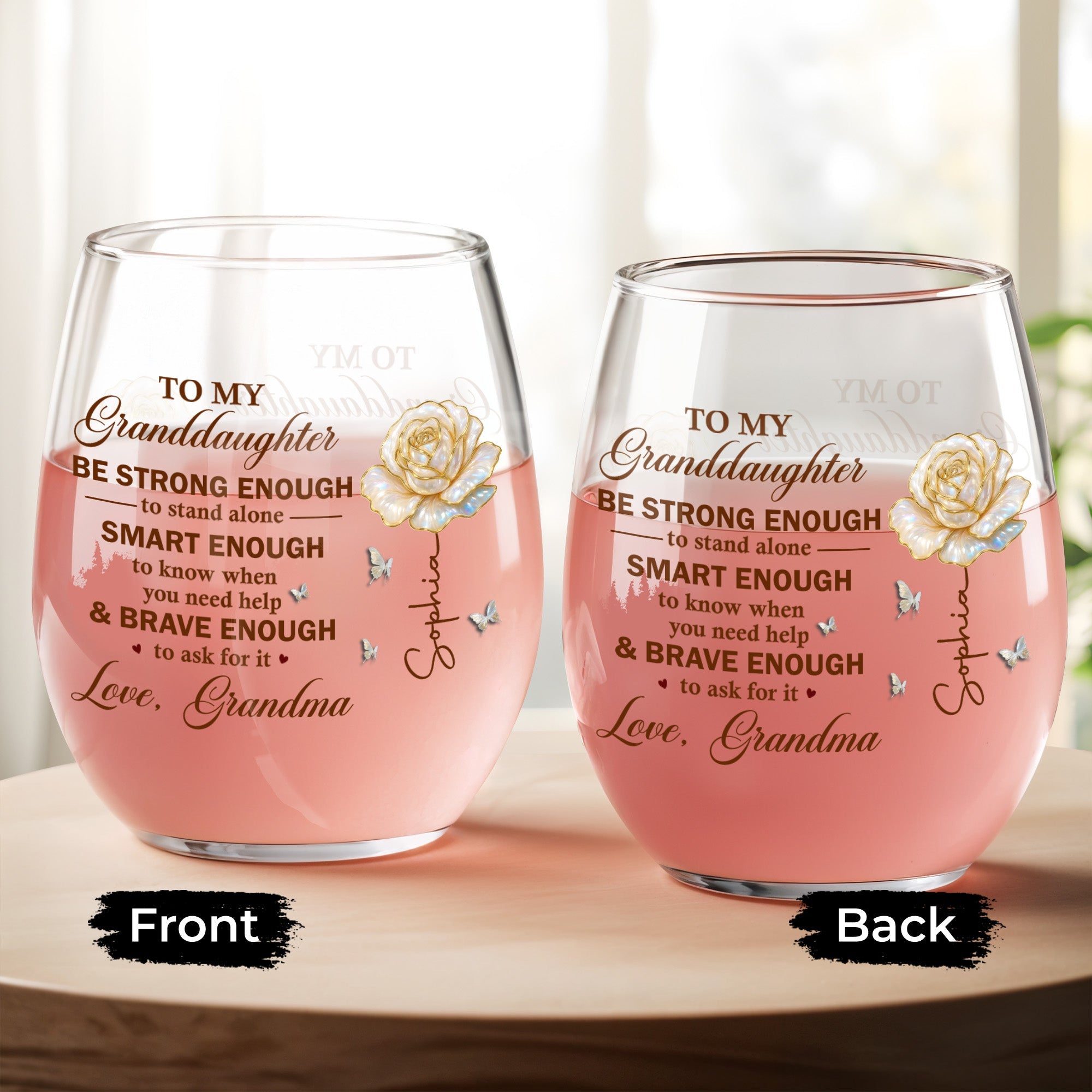 Personalized Stemless Wine Glass Custom Name Gift for Granddaughter Wine Glasses GradoCreations