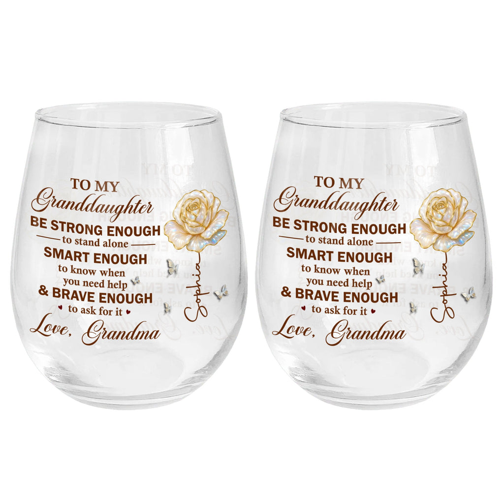 Personalized Stemless Wine Glass Custom Name Gift for Granddaughter Wine Glasses GradoCreations