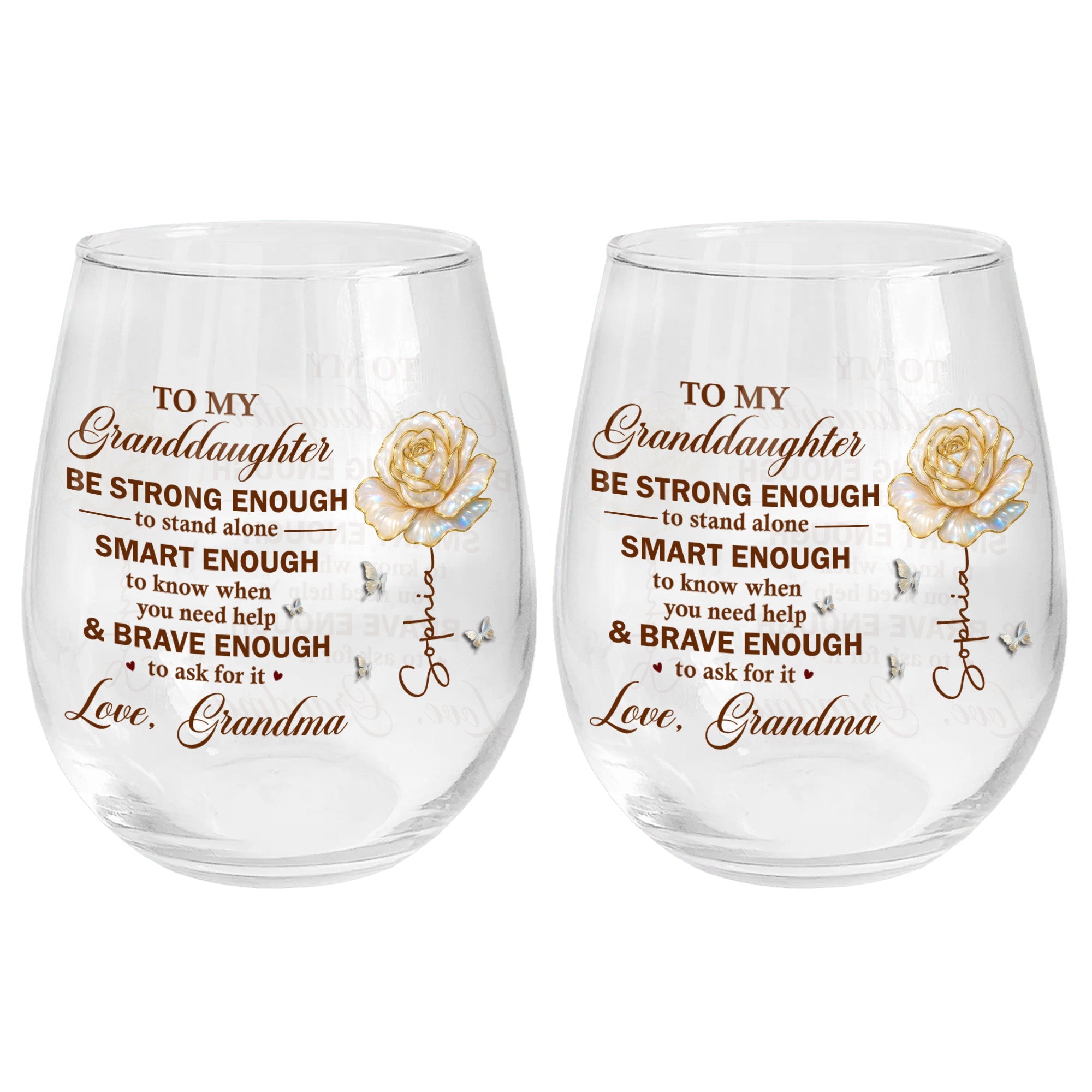 Personalized Stemless Wine Glass Custom Name Gift for Granddaughter Wine Glasses GradoCreations