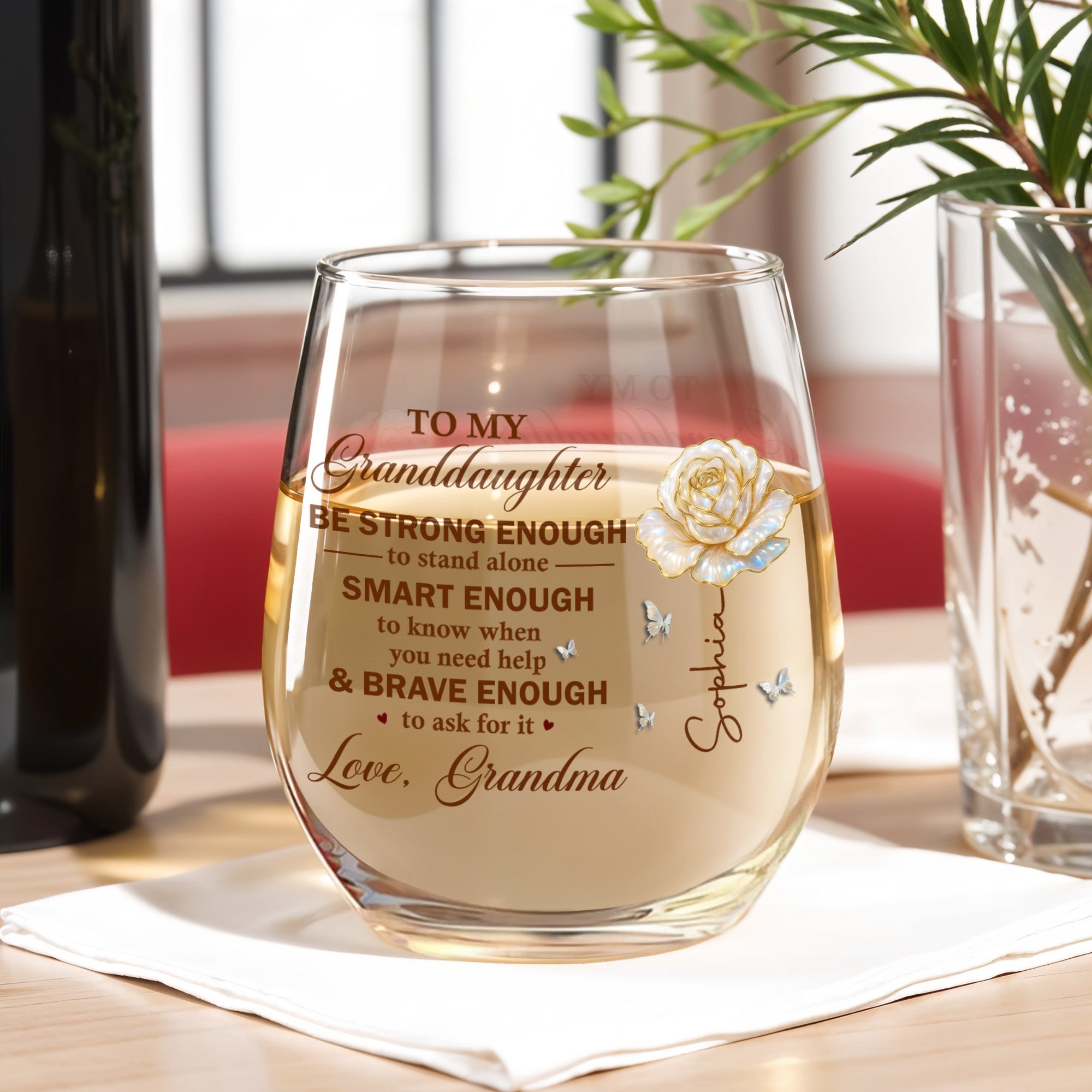 Personalized Stemless Wine Glass Custom Name Gift for Granddaughter Wine Glasses GradoCreations