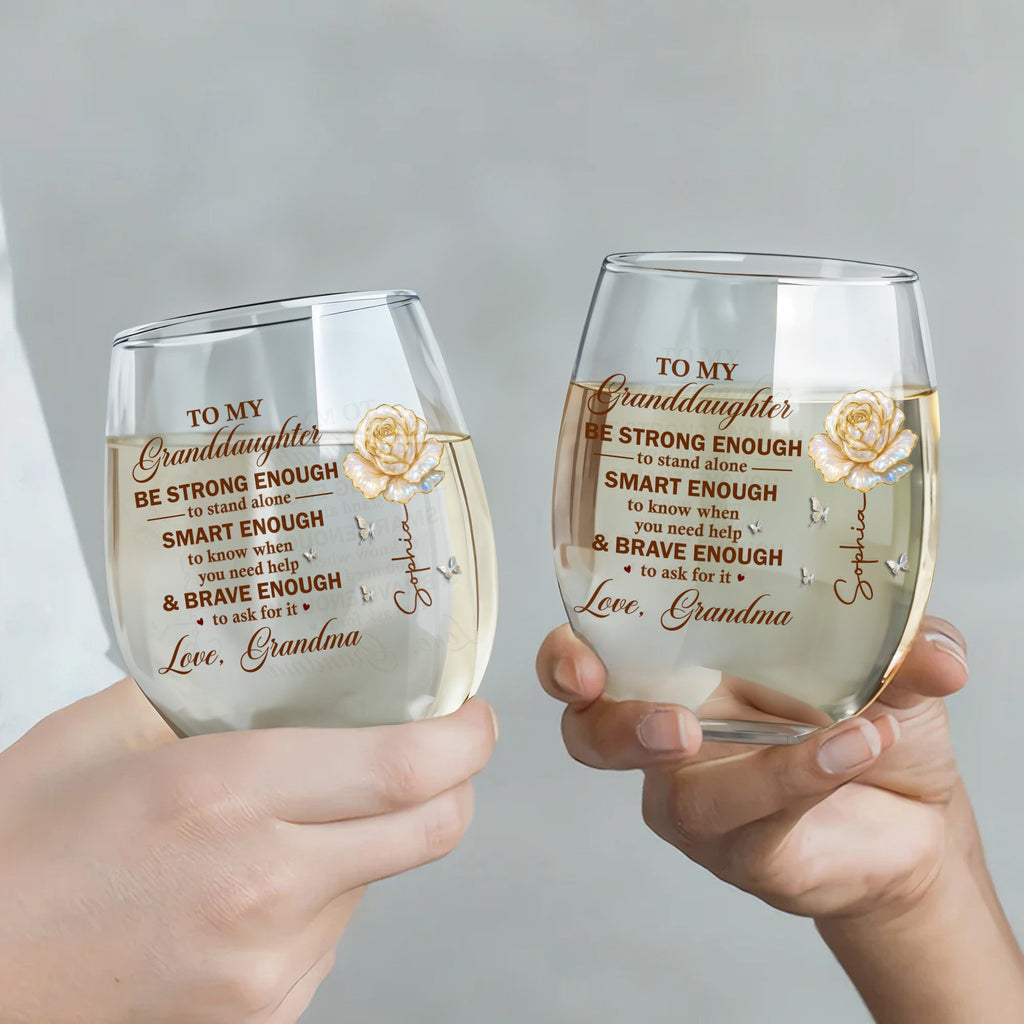 Personalized Stemless Wine Glass Custom Name Gift for Granddaughter Wine Glasses GradoCreations