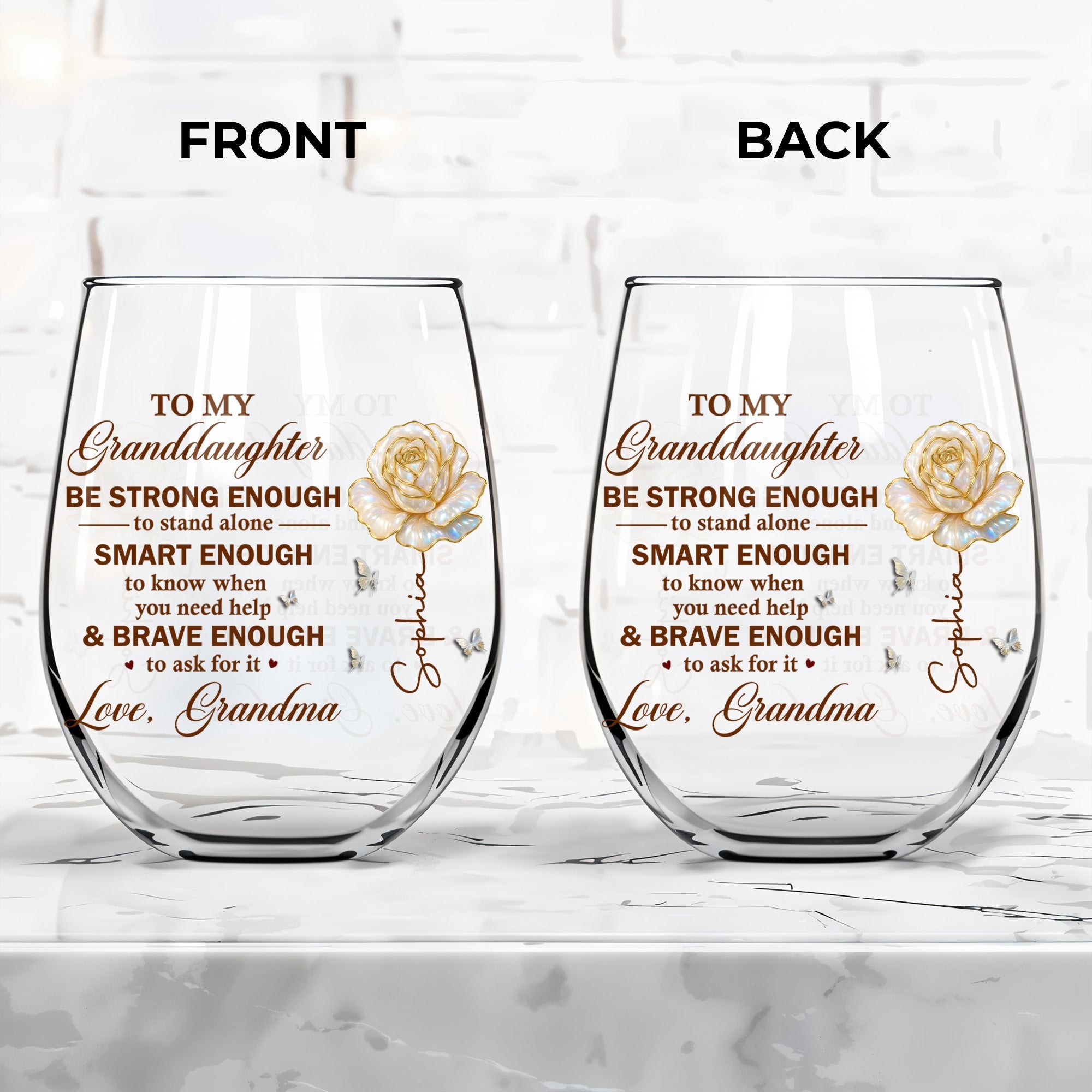 Personalized Stemless Wine Glass Custom Name Gift for Granddaughter Wine Glasses GradoCreations