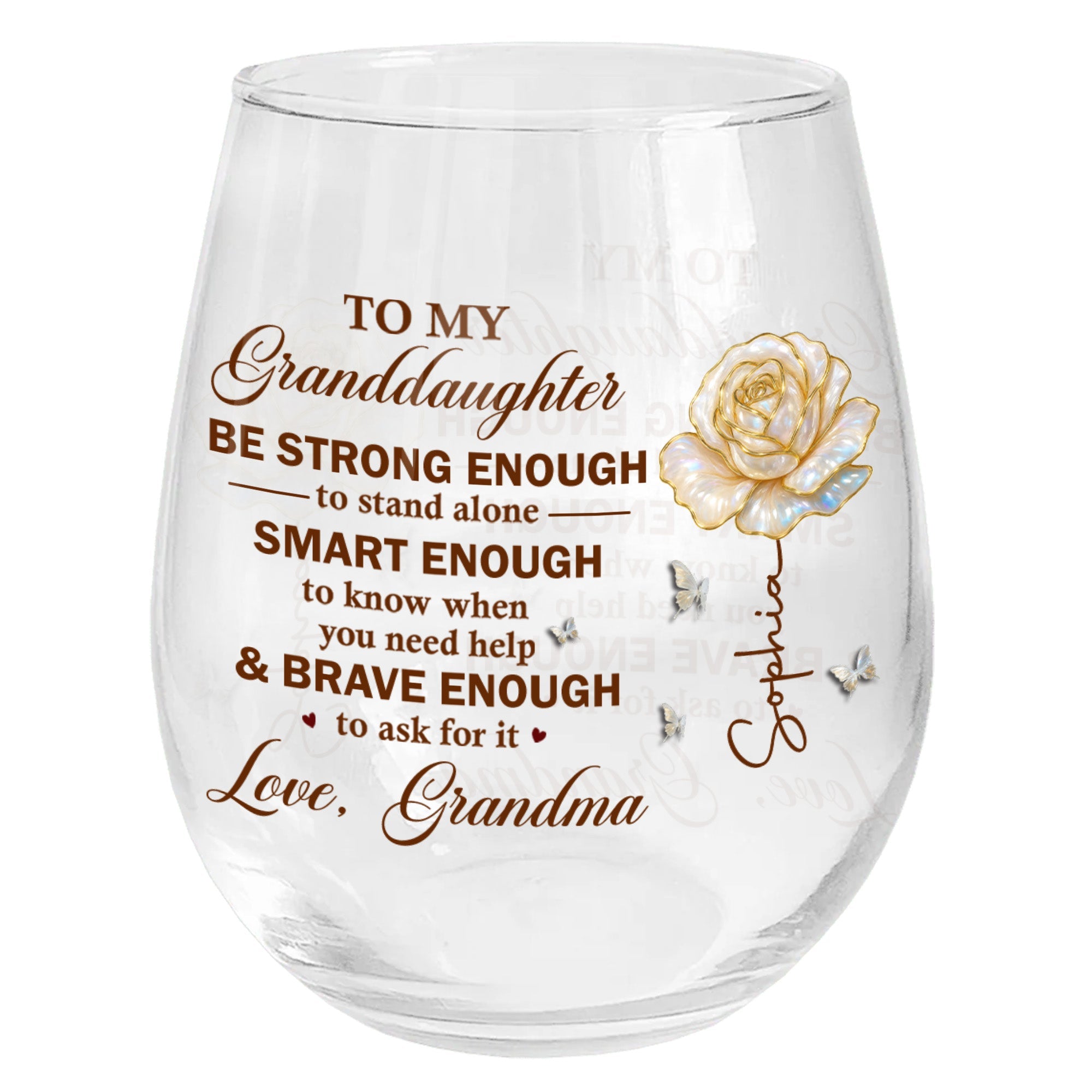 Personalized Stemless Wine Glass Custom Name Gift for Granddaughter Wine Glasses GradoCreations