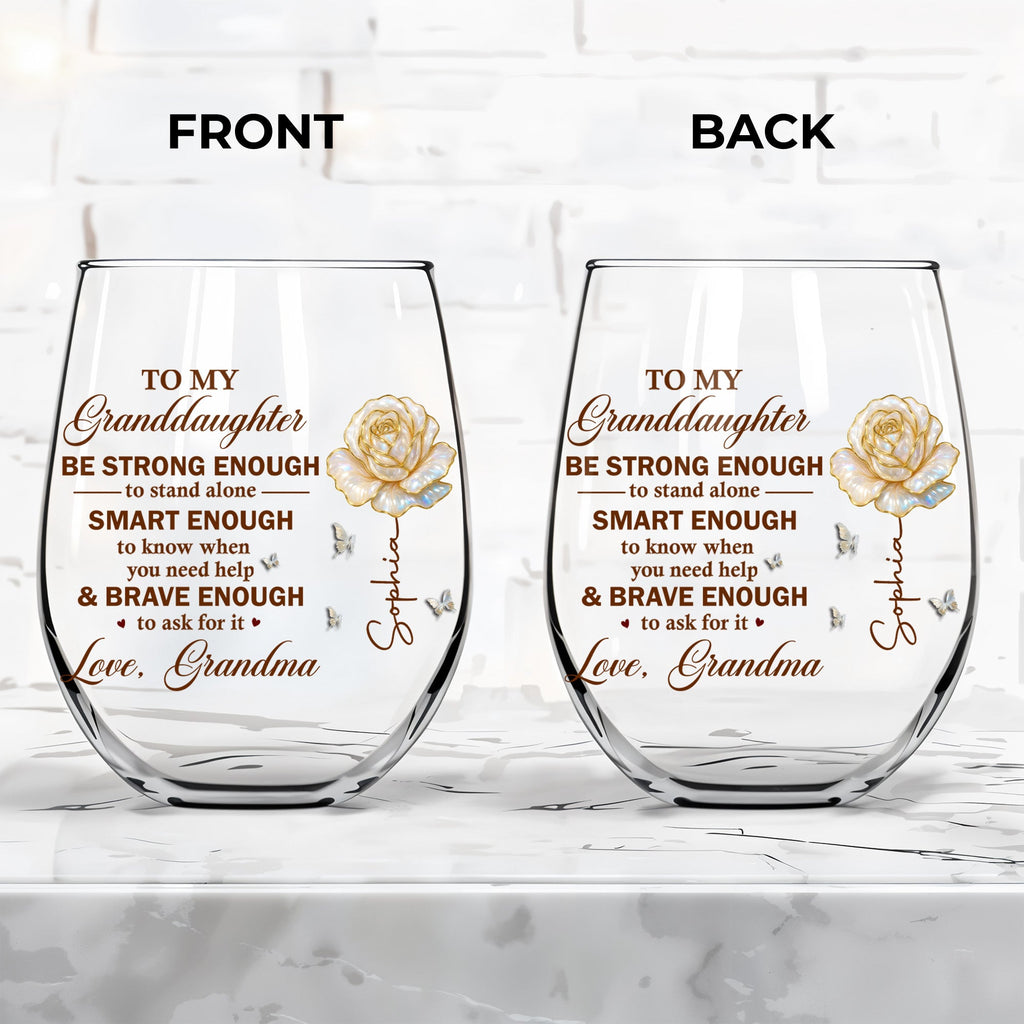 Personalized Stemless Wine Glass Custom Name Gift for Granddaughter Wine Glasses GradoCreations