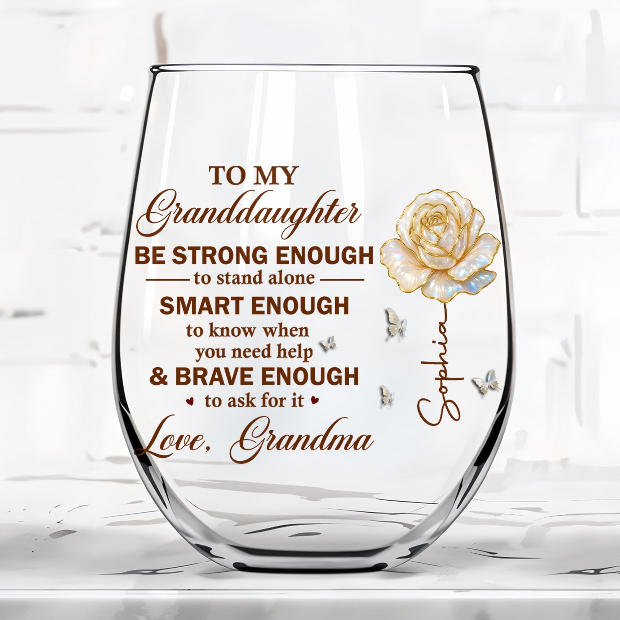 Personalized Stemless Wine Glass Custom Name Gift for Granddaughter Wine Glasses GradoCreations