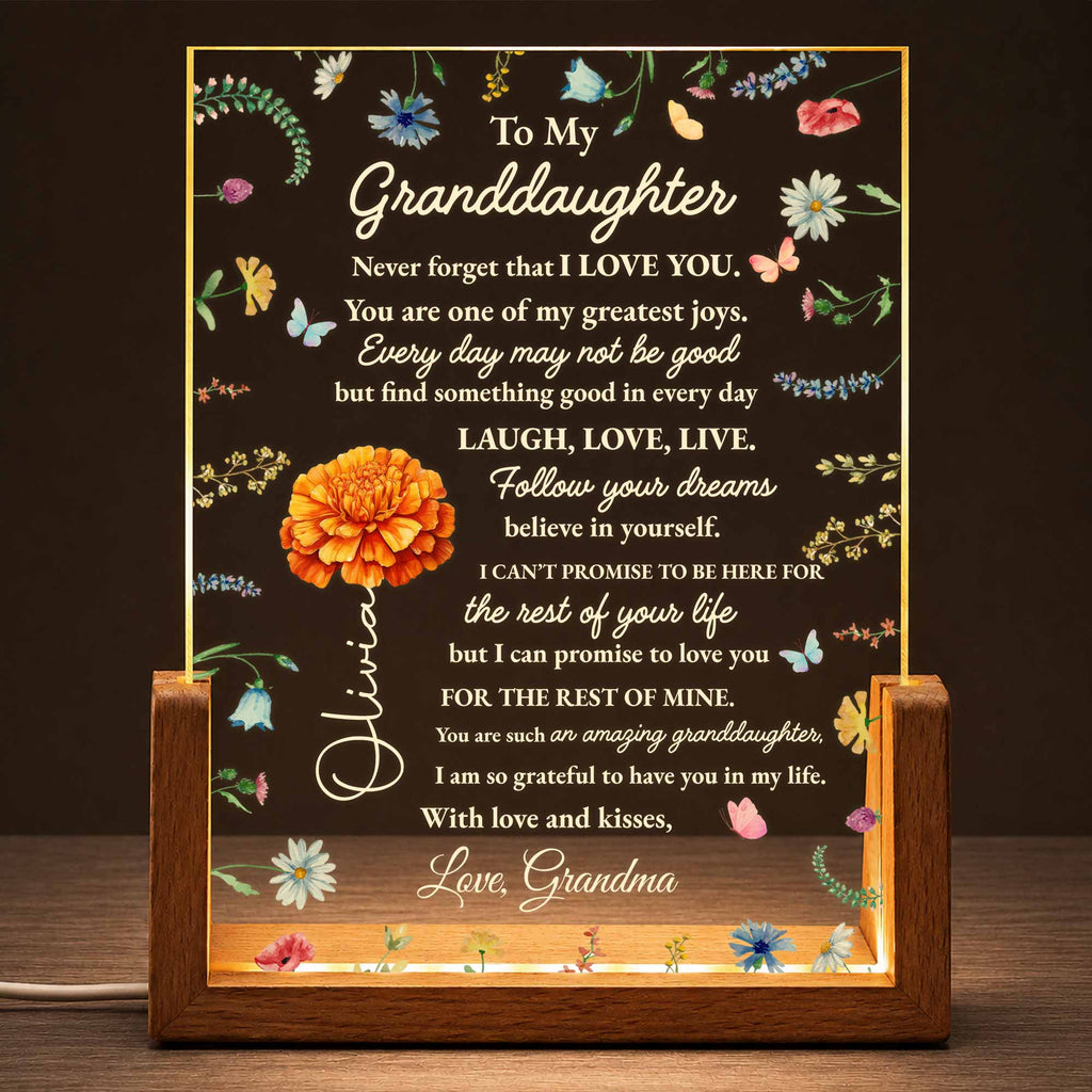 Personalized Acrylic Night Light for Granddaughter with Wooden Base Wood and Acrylic Night Light GradoCreations