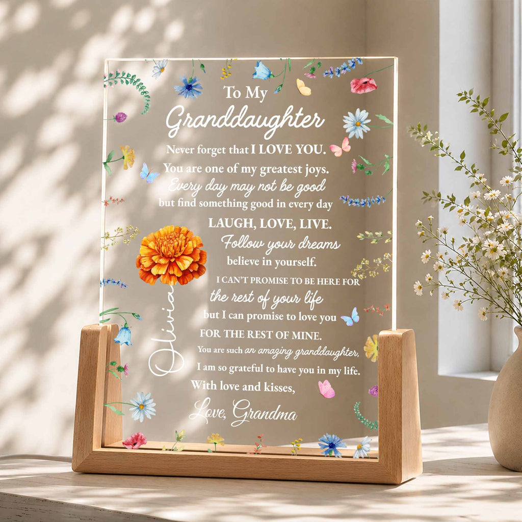 Personalized Acrylic Night Light for Granddaughter with Wooden Base Wood and Acrylic Night Light GradoCreations