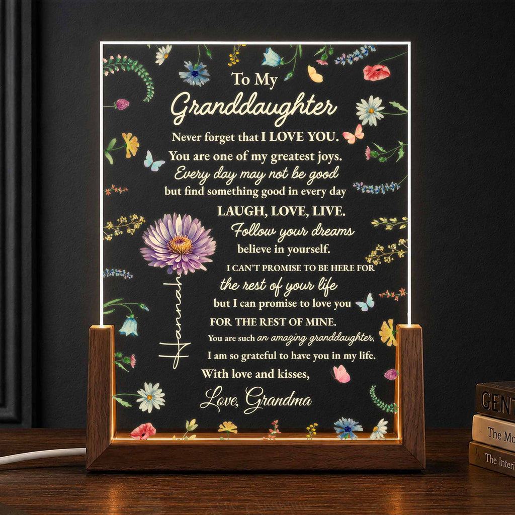 Personalized Acrylic Night Light for Granddaughter with Wooden Base Wood and Acrylic Night Light GradoCreations