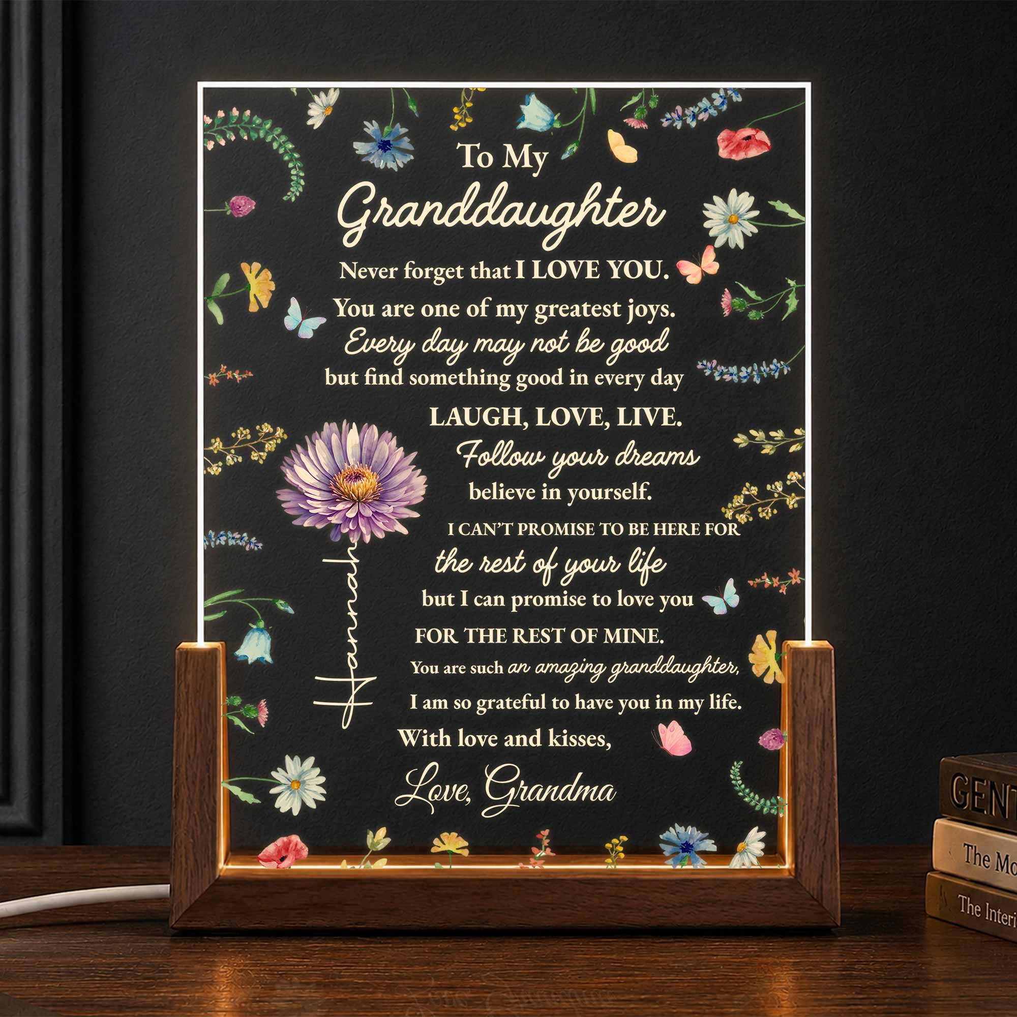 Personalized Acrylic Night Light for Granddaughter with Wooden Base Wood and Acrylic Night Light GradoCreations