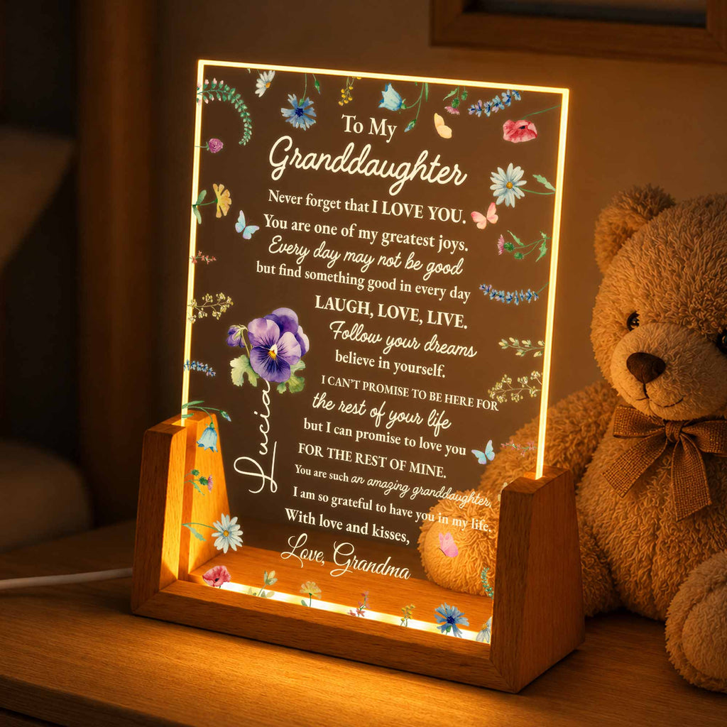 Personalized Acrylic Night Light for Granddaughter with Wooden Base Wood and Acrylic Night Light GradoCreations