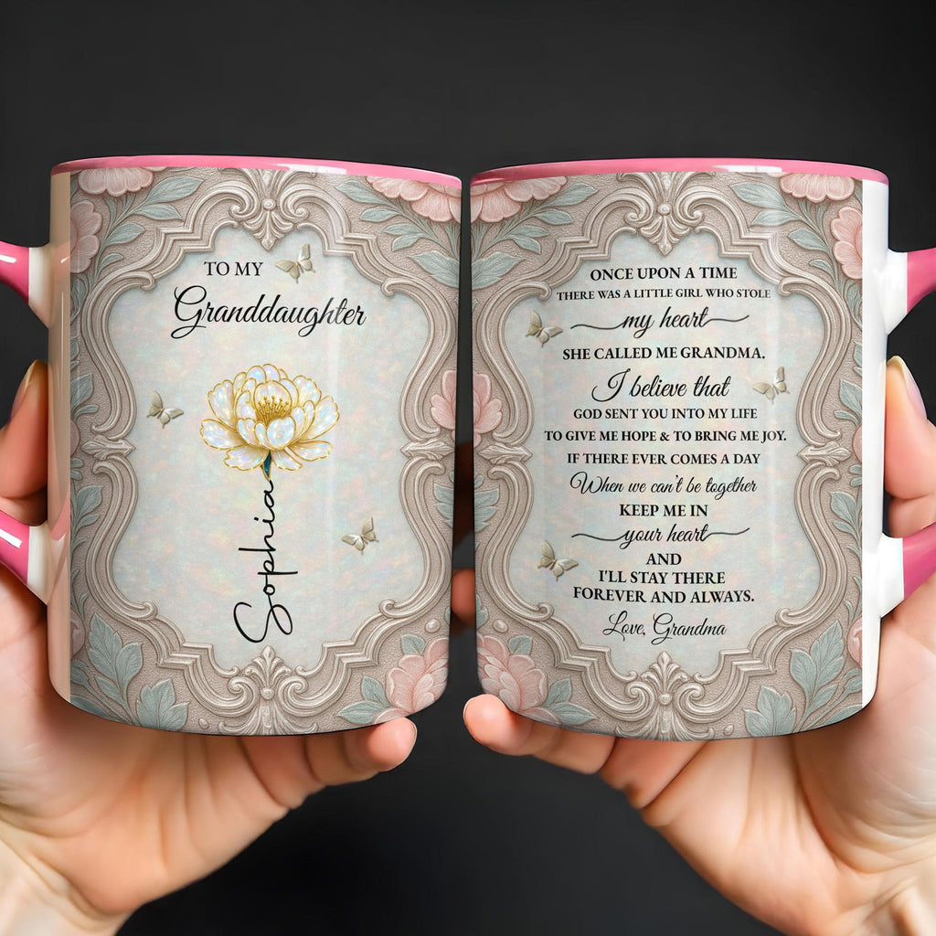 Personalized Birth Month Flower Accent Mug for Granddaughter Accent Mug GradoCreations