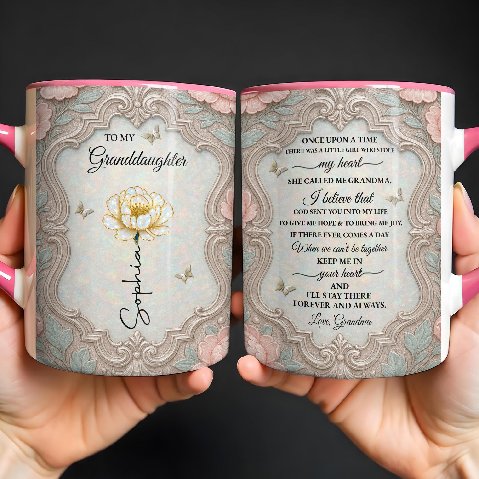 Personalized Birth Month Flower Accent Mug for Granddaughter Accent Mug GradoCreations