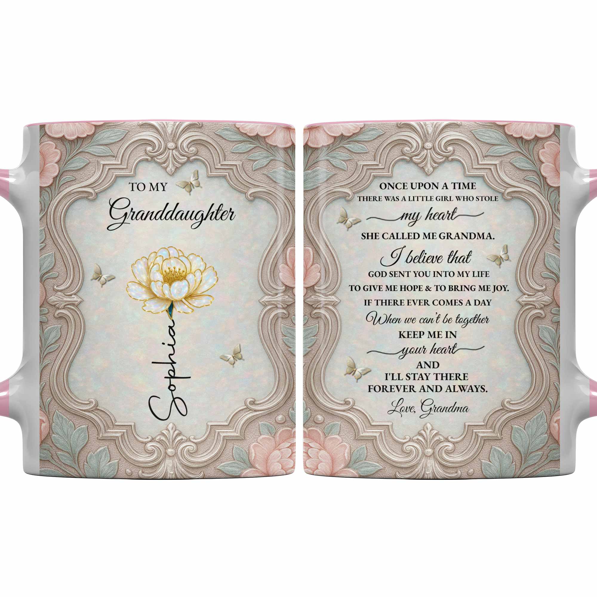 Personalized Birth Month Flower Accent Mug for Granddaughter Accent Mug GradoCreations