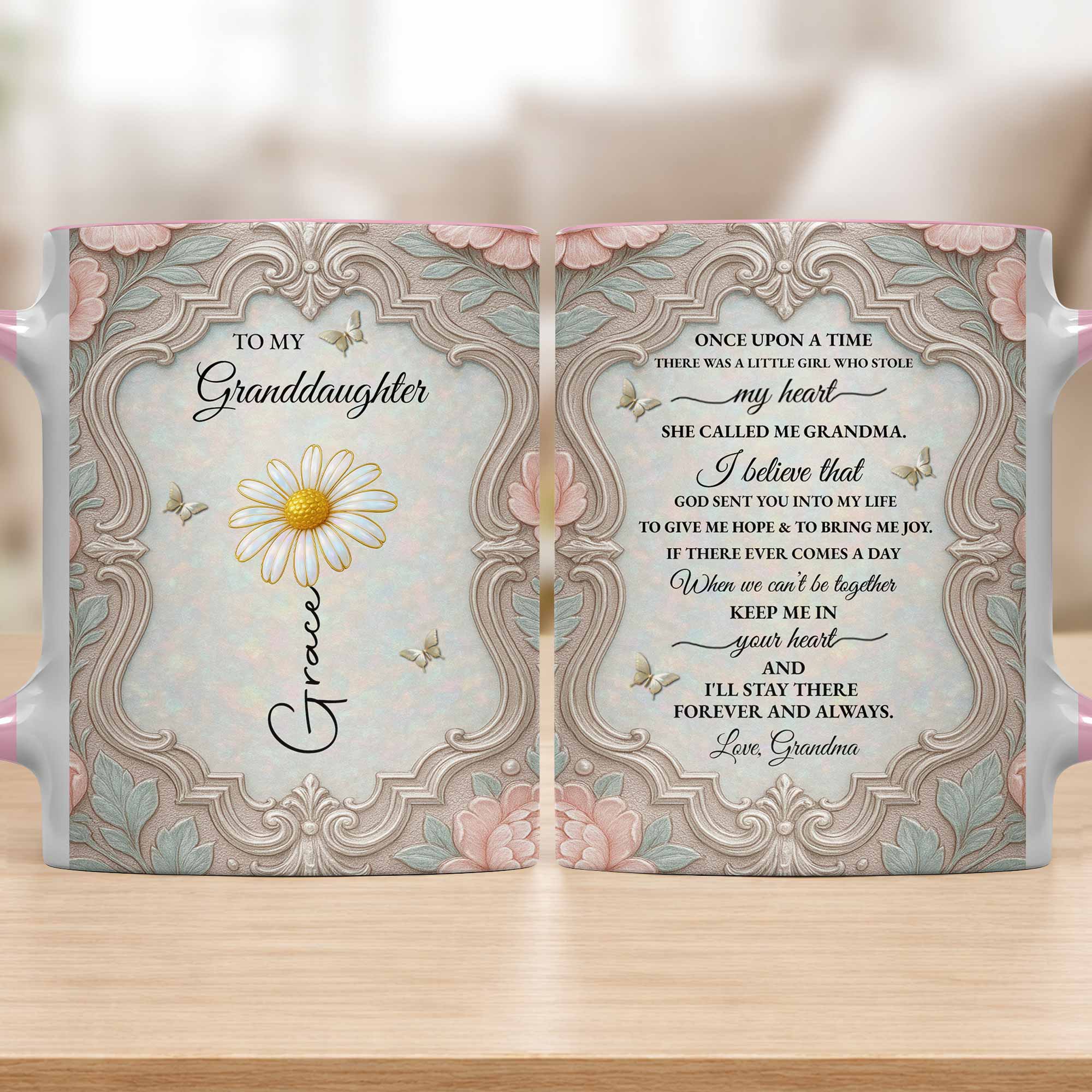 Personalized Birth Month Flower Accent Mug for Granddaughter Accent Mug GradoCreations