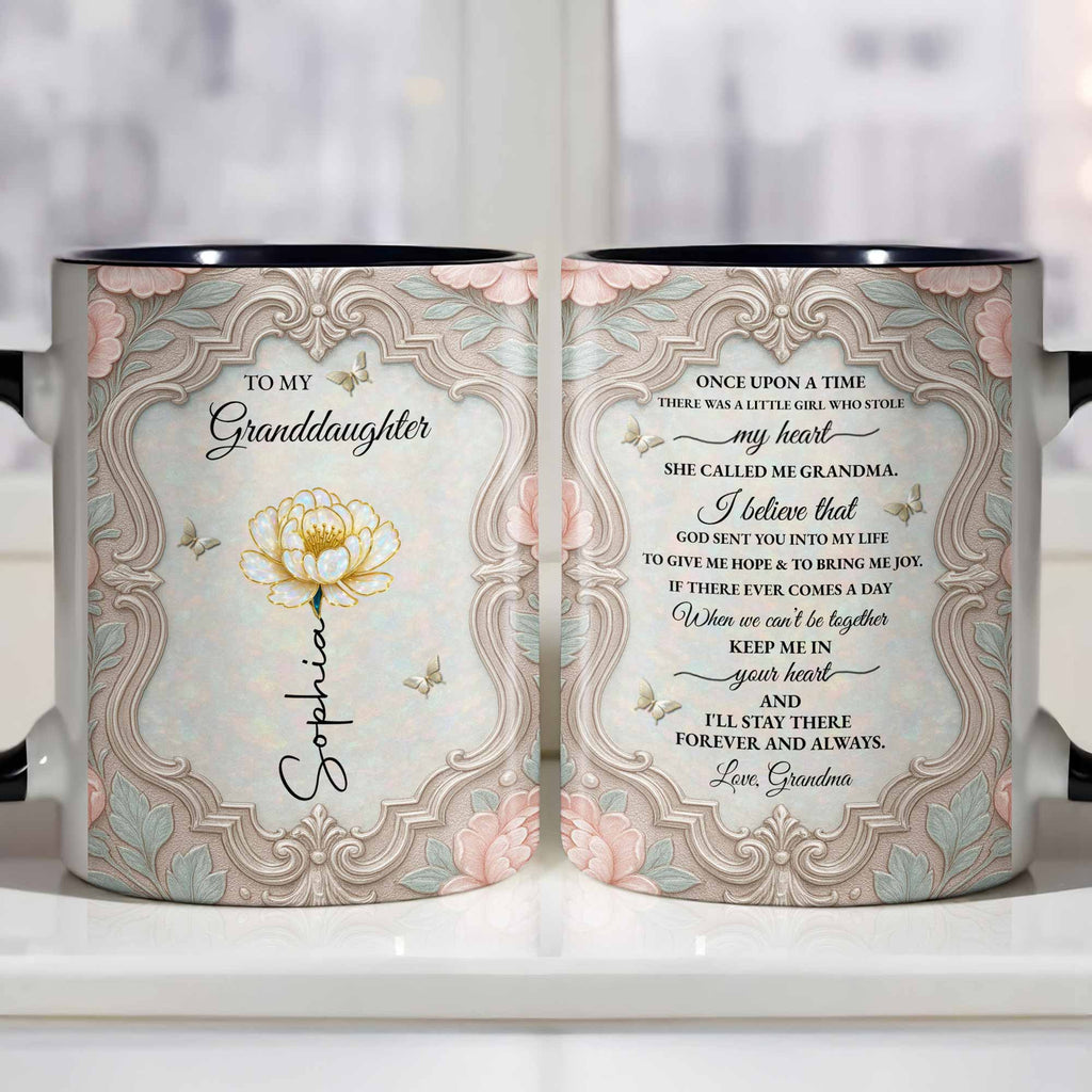 Personalized Birth Month Flower Accent Mug for Granddaughter Accent Mug GradoCreations