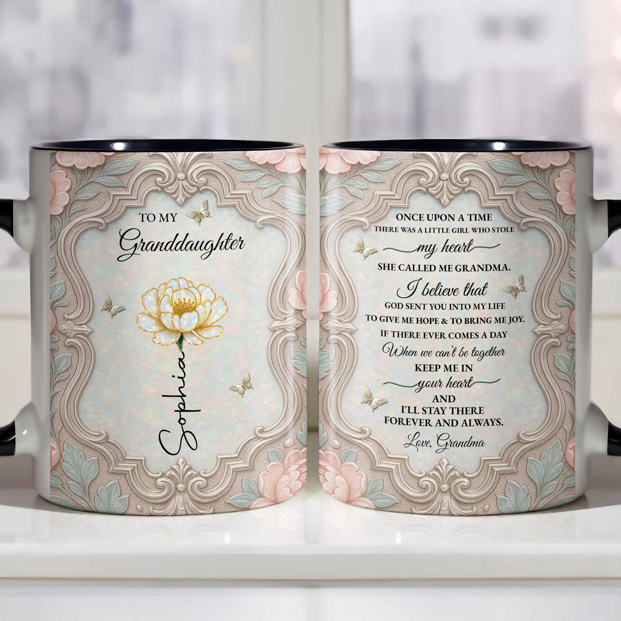 Personalized Birth Month Flower Accent Mug for Granddaughter Accent Mug GradoCreations
