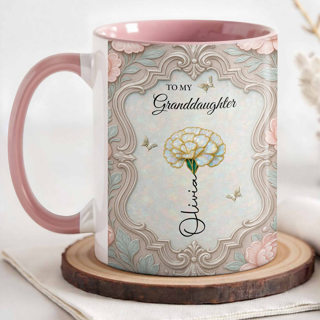 Personalized Birth Month Flower Accent Mug for Granddaughter Accent Mug GradoCreations