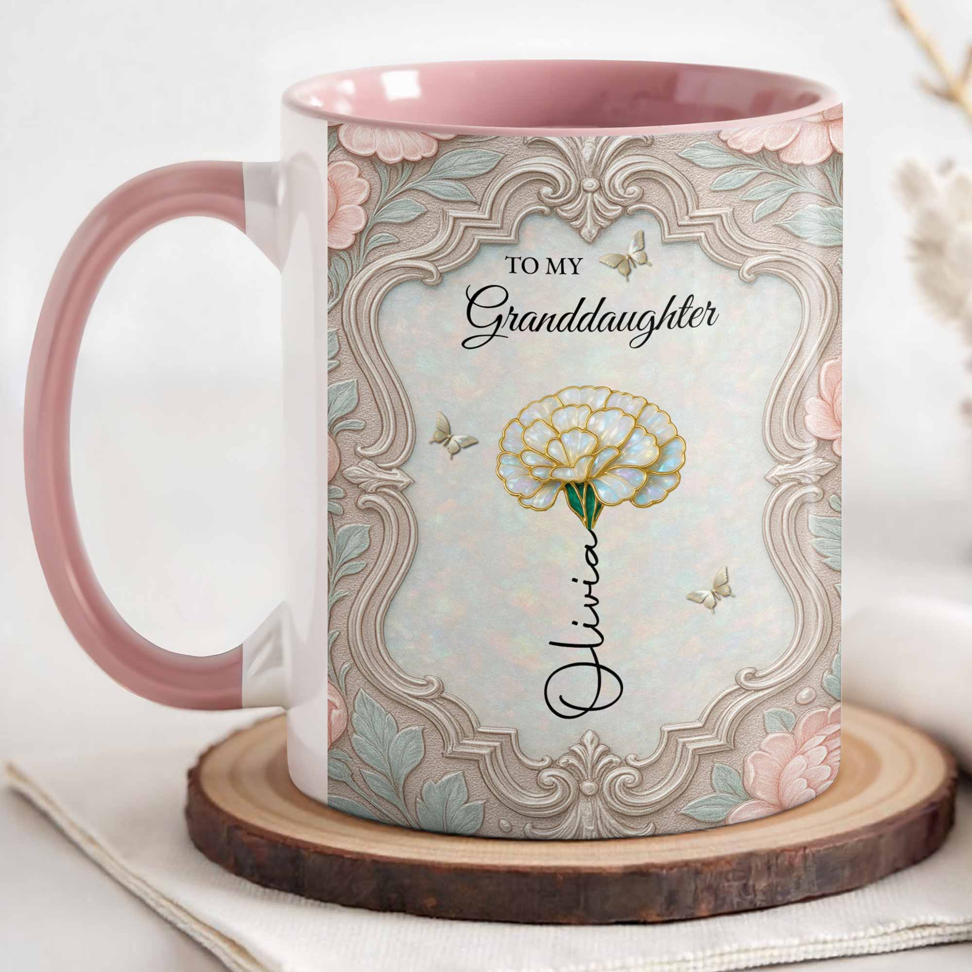 Personalized Birth Month Flower Accent Mug for Granddaughter Accent Mug GradoCreations