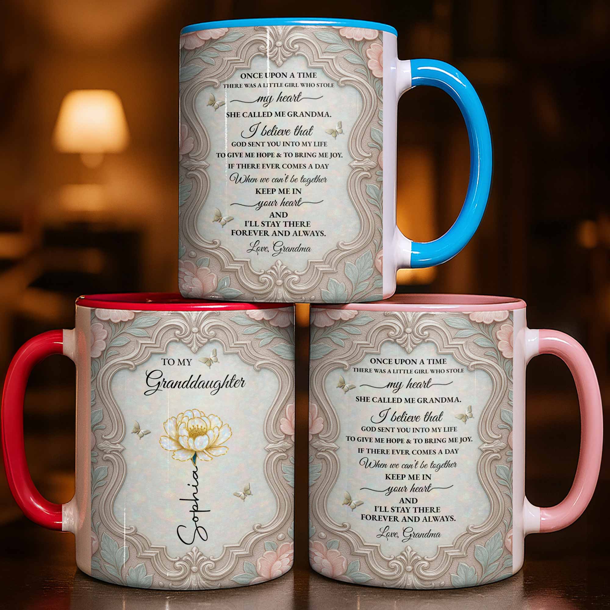 Personalized Birth Month Flower Accent Mug for Granddaughter Accent Mug GradoCreations