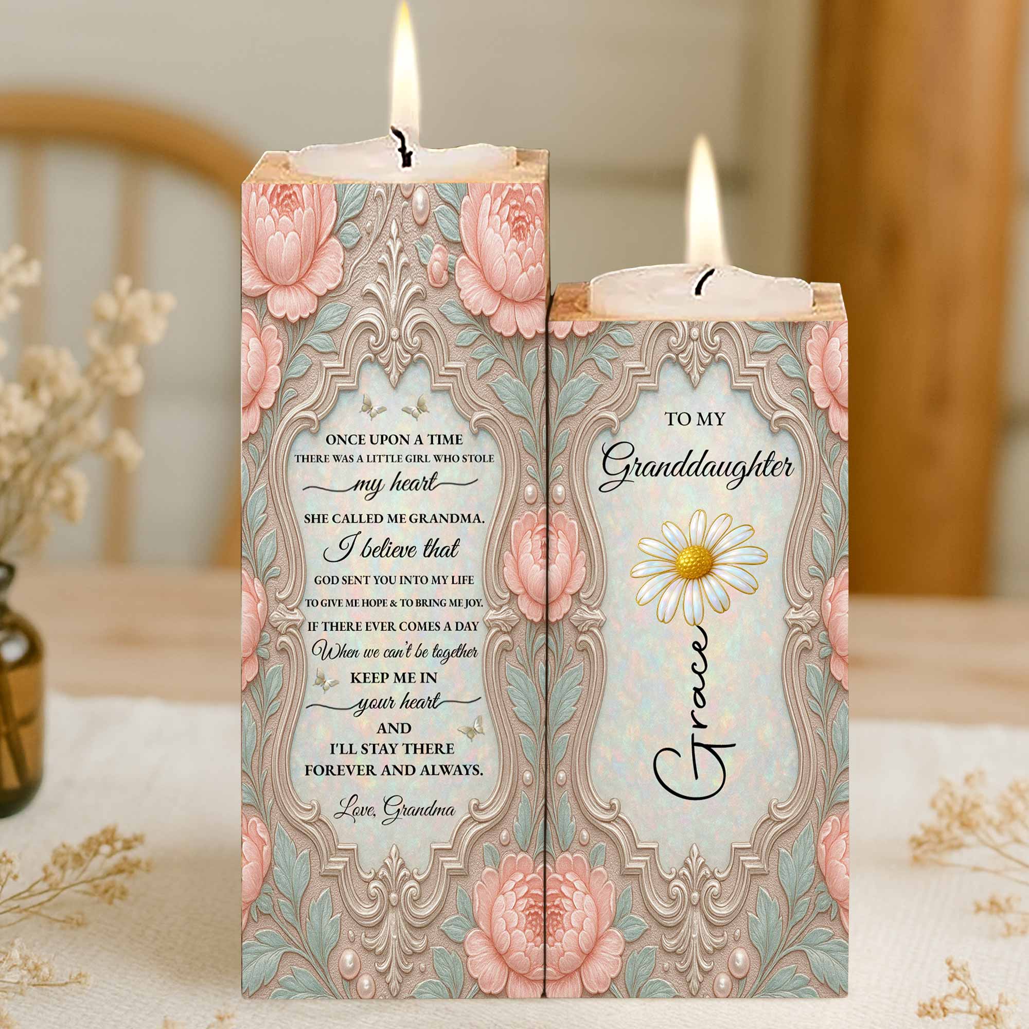 Personalized Wooden Candle Holder Custom Name Gift for Granddaughter Candle Holder GradoCreations