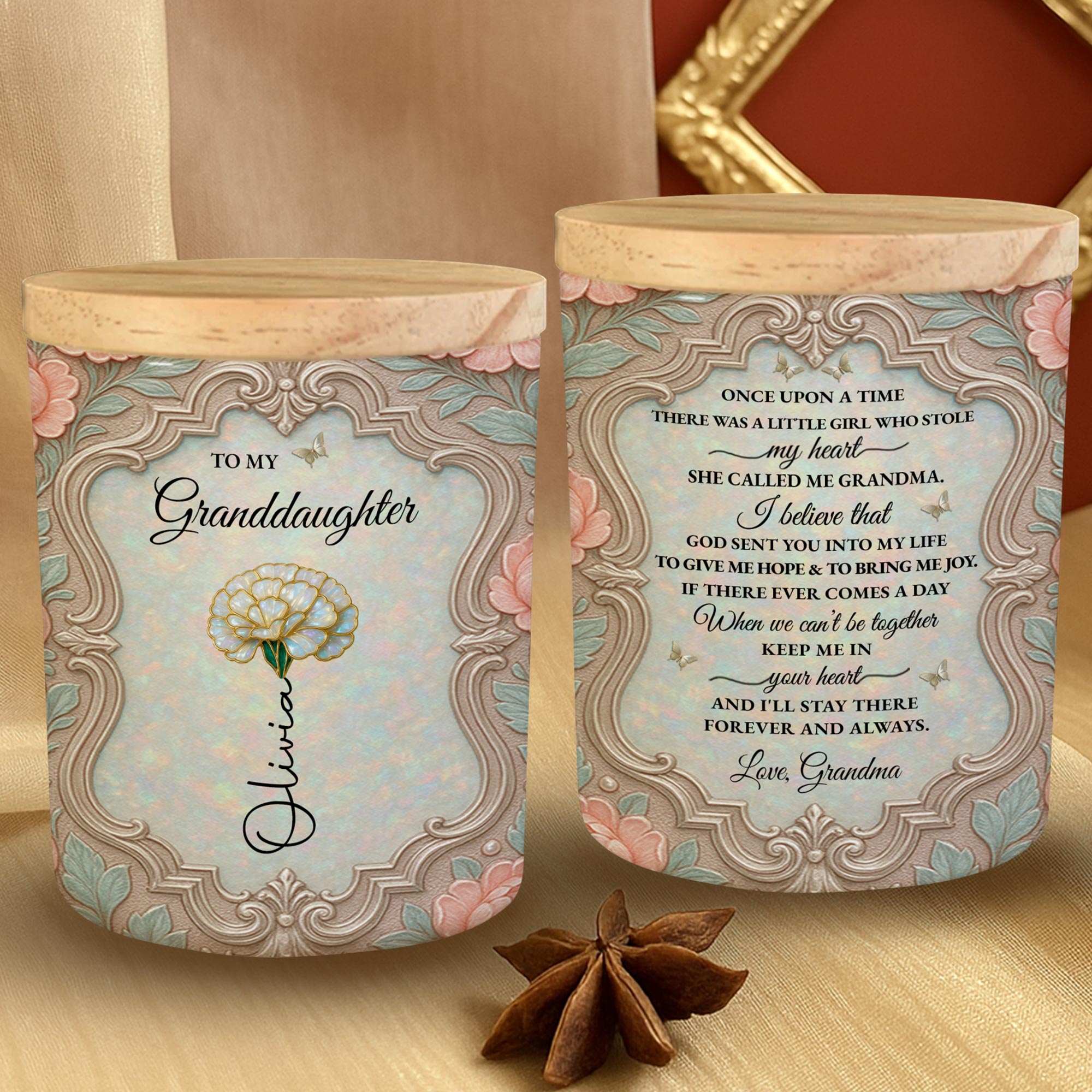 Personalized Glass LED Memory Jar Custom Name for Granddaughter LED Jar GradoCreations