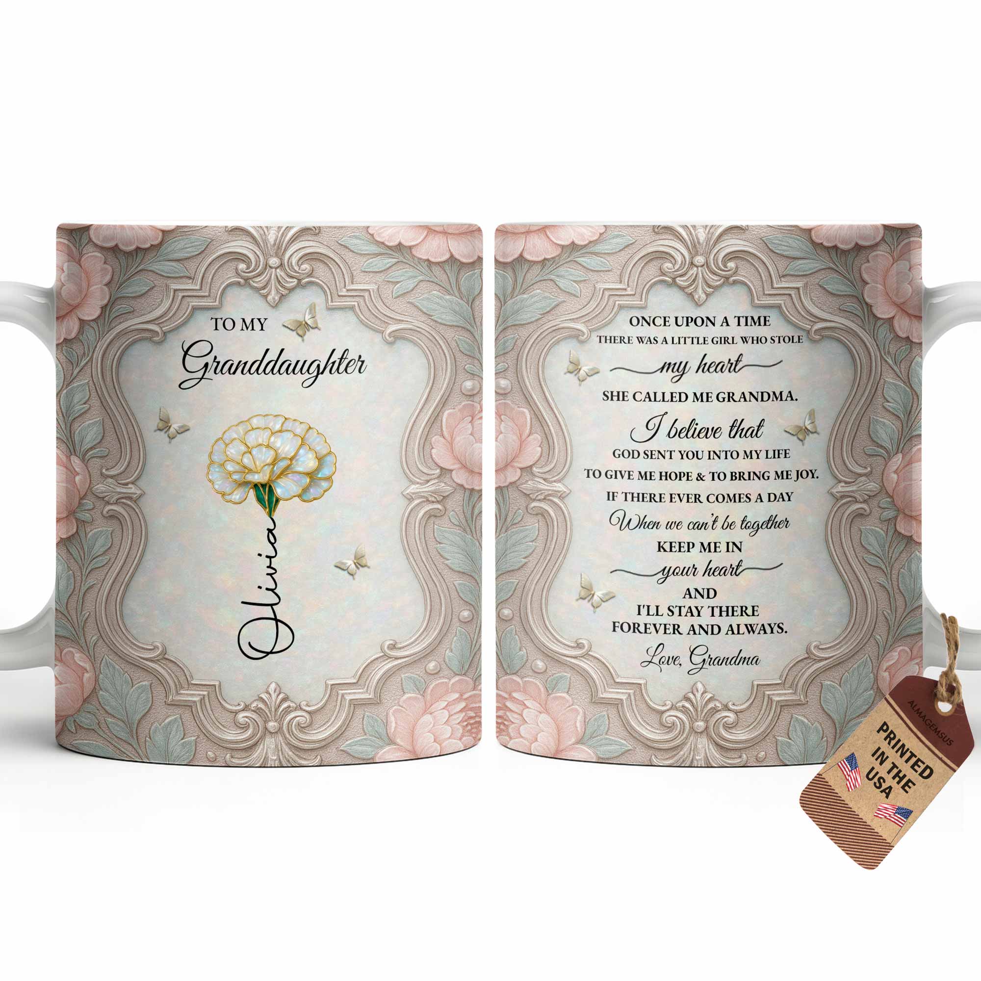 Personalized Flower Coffee Mug Gift for Granddaughter Edge-to-edge Mug GradoCreations