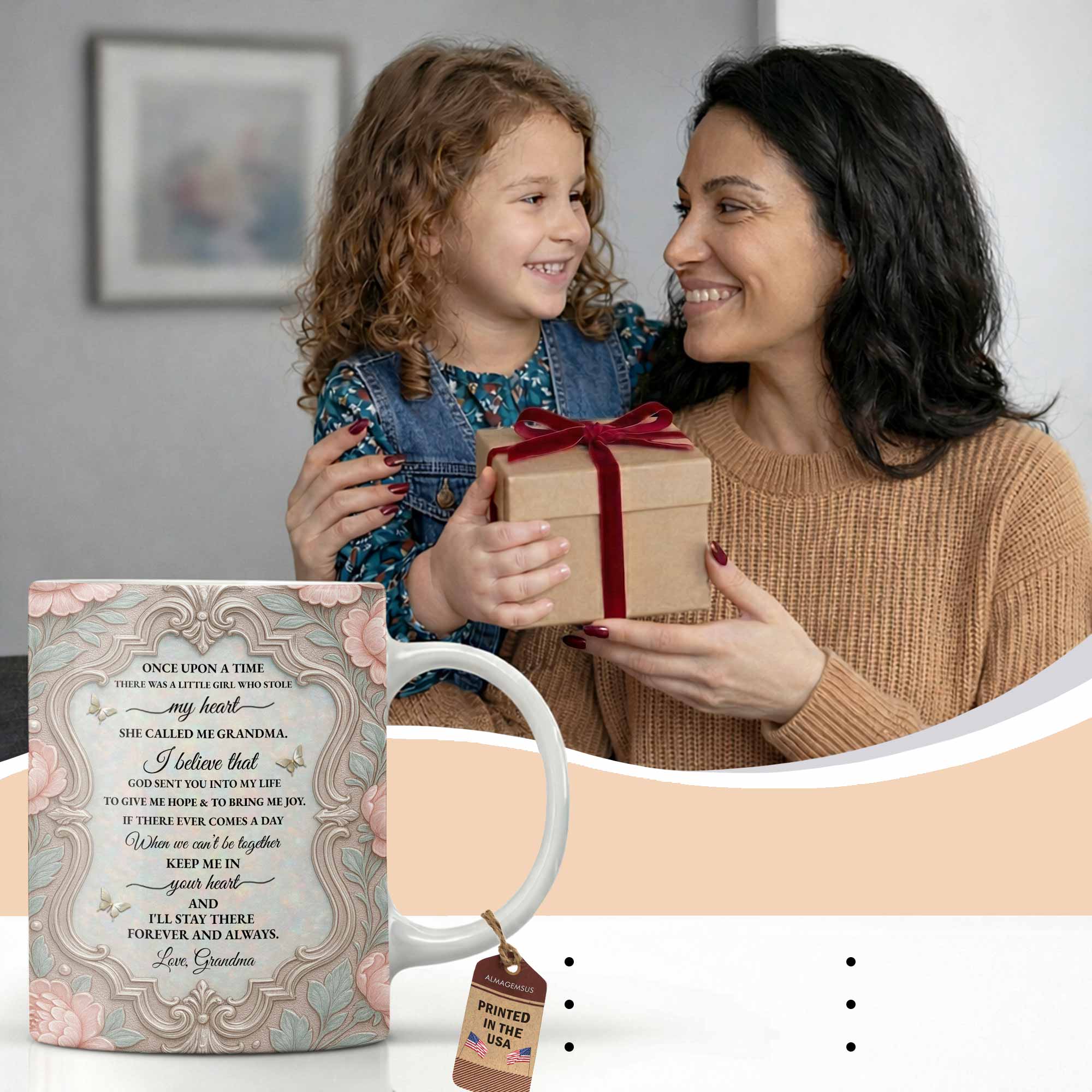 Personalized Flower Coffee Mug Gift for Granddaughter Edge-to-edge Mug GradoCreations