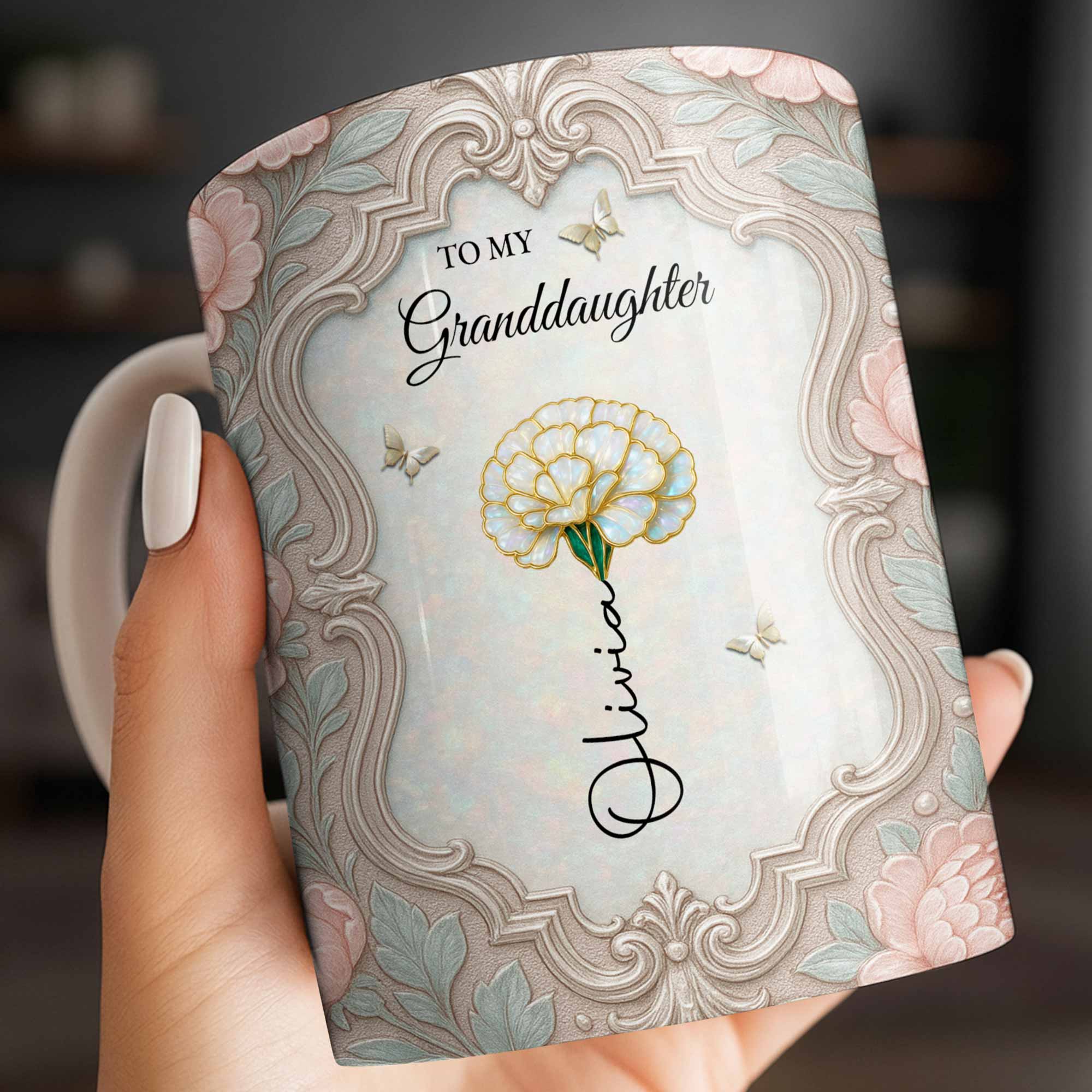 Personalized Flower Coffee Mug Gift for Granddaughter Edge-to-edge Mug GradoCreations
