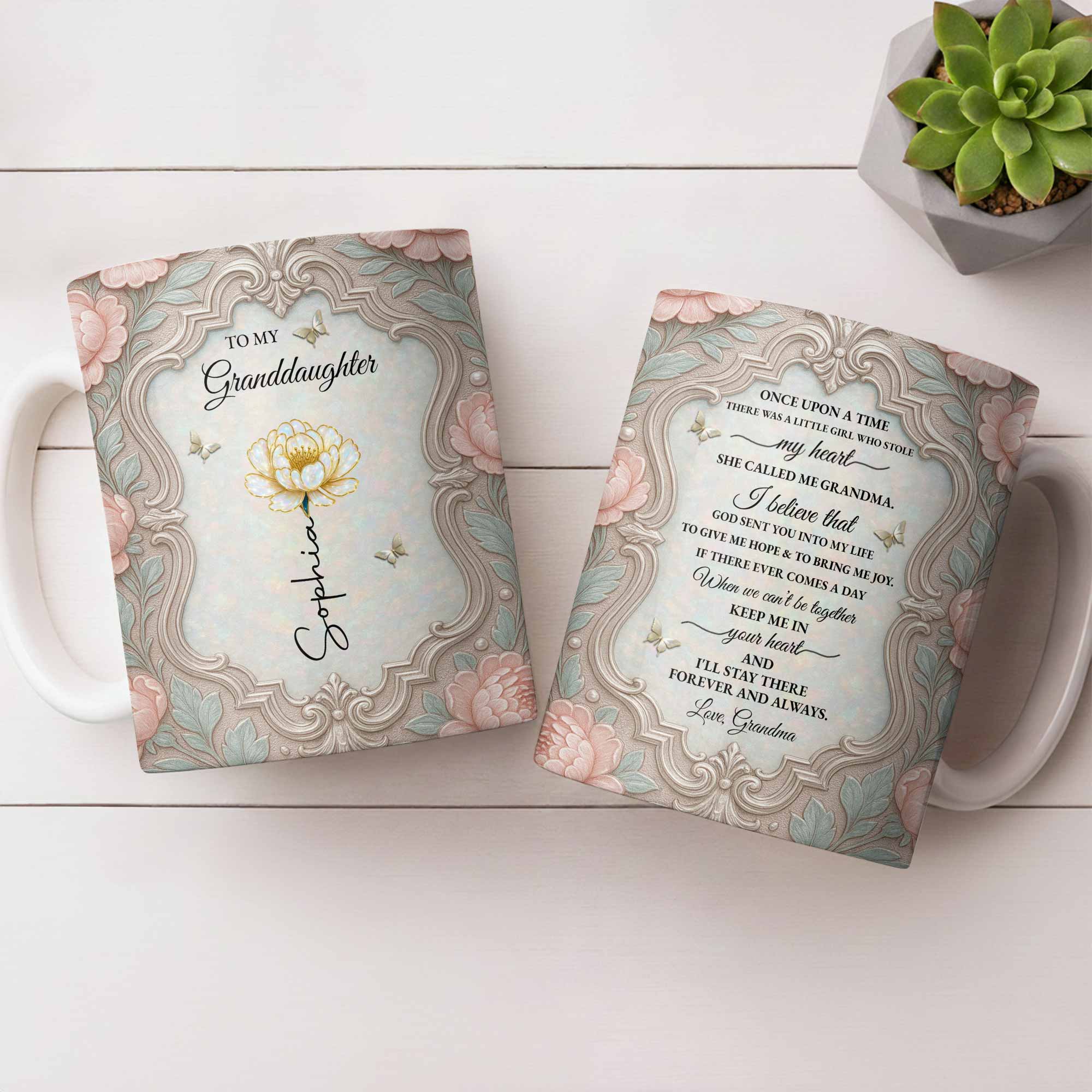 Personalized Flower Coffee Mug Gift for Granddaughter Edge-to-edge Mug GradoCreations