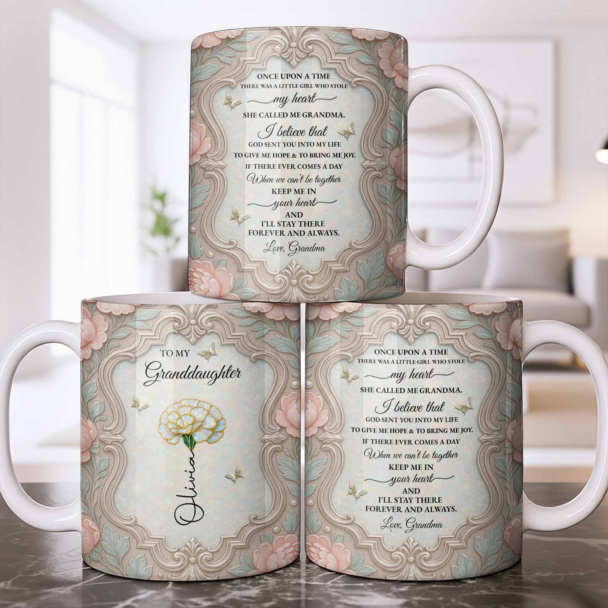 Personalized Flower Coffee Mug Gift for Granddaughter Edge-to-edge Mug GradoCreations