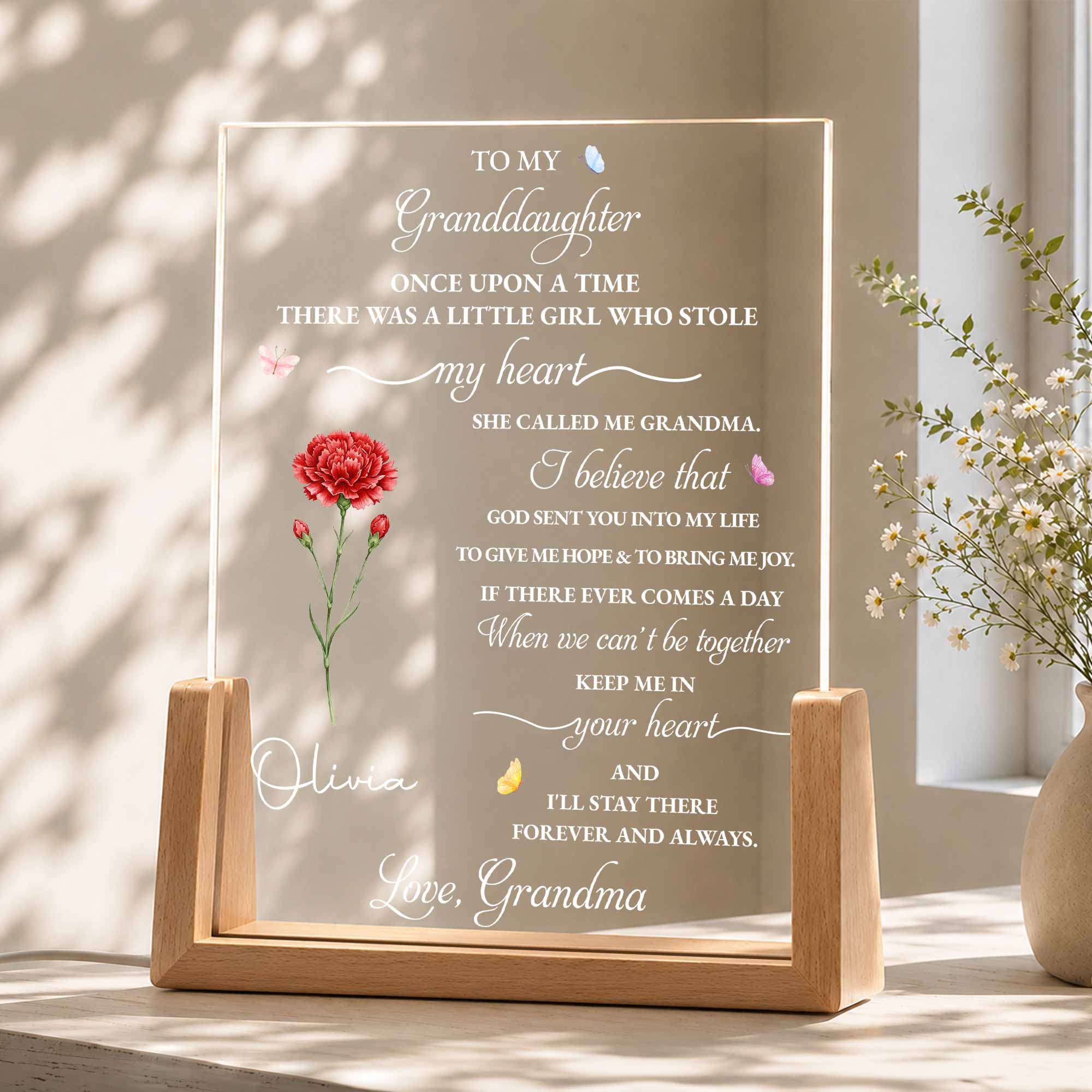 Personalized Acrylic Night Light Custom Name Gift for Granddaughter Wood and Acrylic Night Light GradoCreations