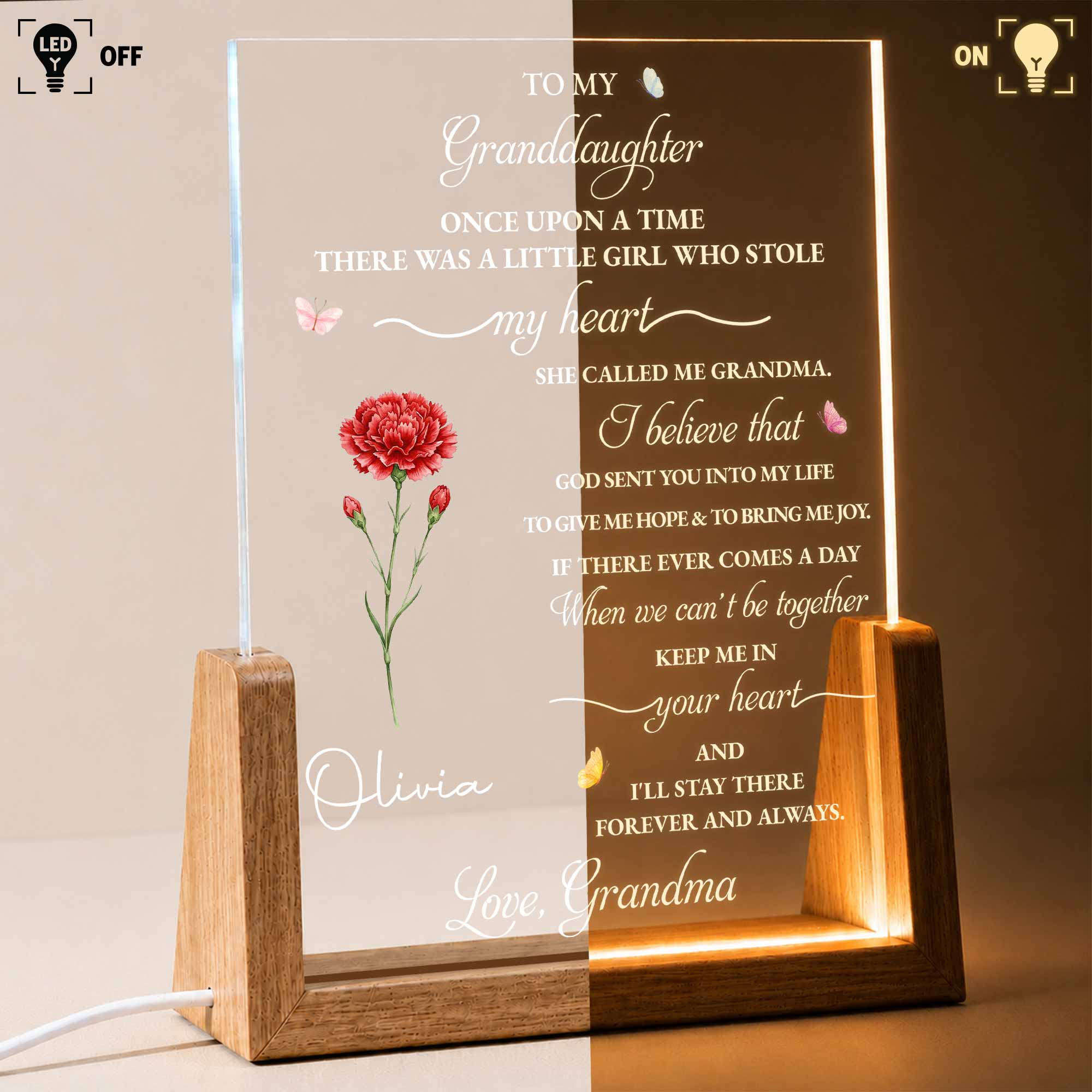 Personalized Acrylic Night Light Custom Name Gift for Granddaughter Wood and Acrylic Night Light GradoCreations